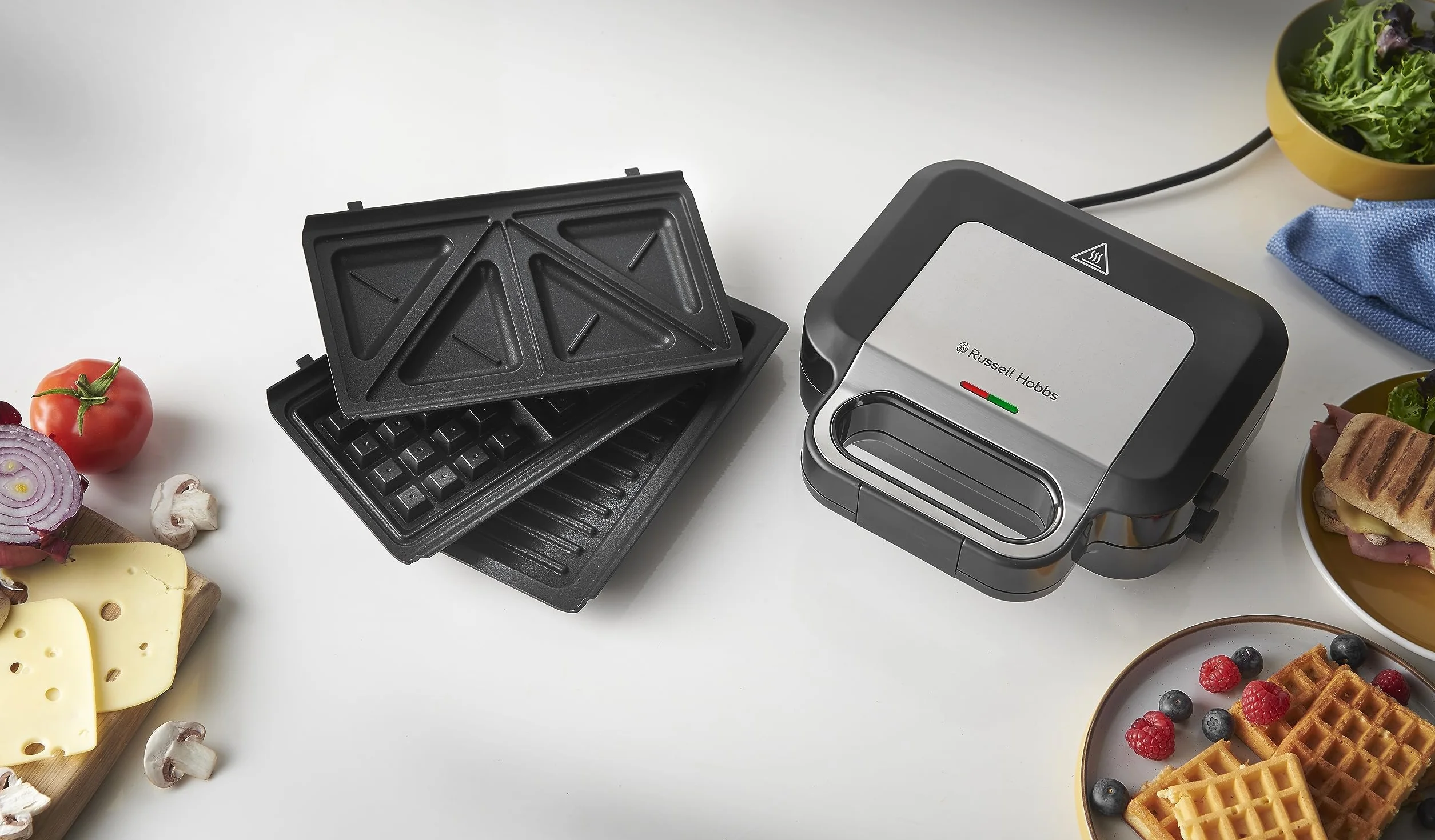 Russell Hobbs Opiekacz do kanapek 3w1 (opiekacz, gofrownica, grill), płyty można myć w zmywarce, głębokie płyty + powłoka nieprzywierająca, bez BPA, przechowywanie w pionie, 750W, Creations, 26810-56