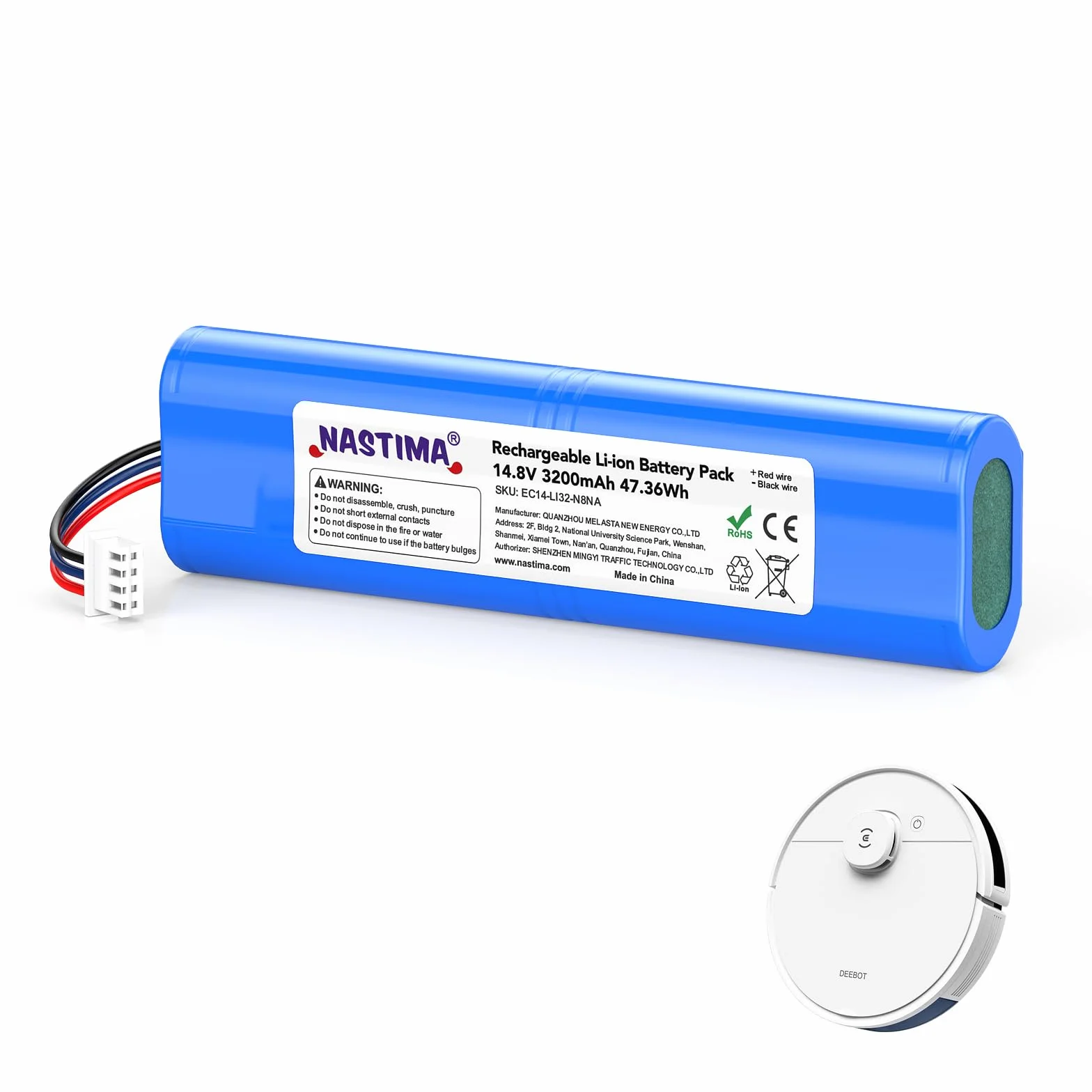NASTIMA Akumulator litowo-jonowy 3200 mAh kompatybilny z Ecovacs Deebot N8, Deebot N8 Pro, Deebot N8+, Deebot N5, Deebot T5 Neo, Ozmo 900, Ozmo 920, Ozmo 930, 14,8 V 47,36 Wh akumulator zastępczy z