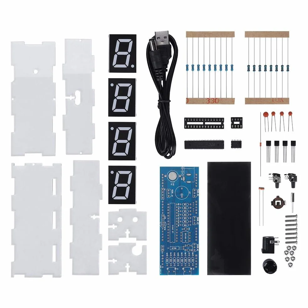 Elektroniczny Zegar Do Samodzielnego MontażU, 4-Cyfrowy Cyfrowy Zegar Led Do Samodzielnego MontażU Zestaw Elektroniki, Automatyczne WyśWietlanie Czasu/Temperatury (Zielone)