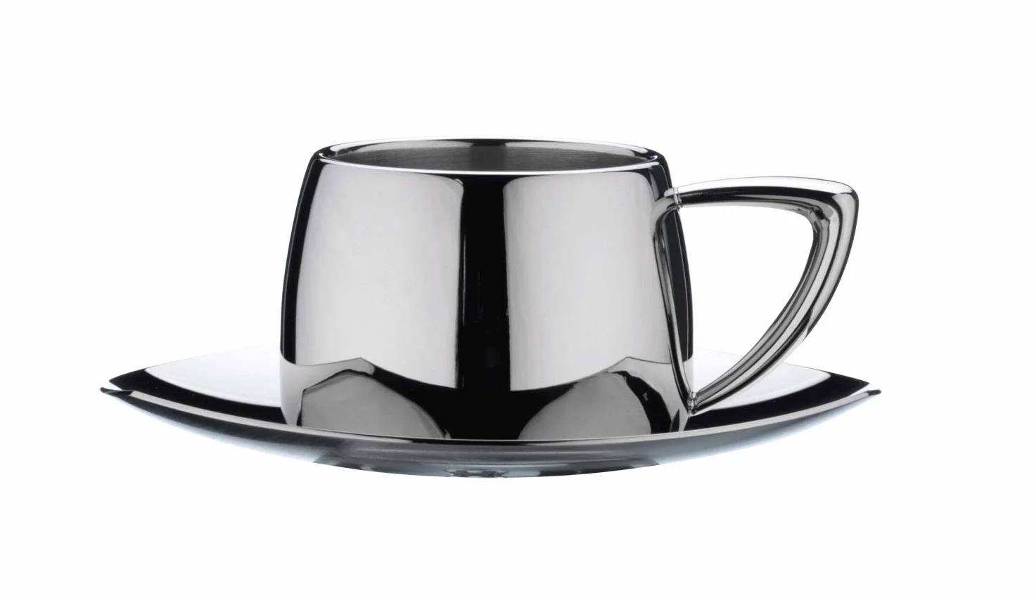 Art Deco kubek i spodek ze stali nierdzewnej 18/10 polerowane na wysoki połysk