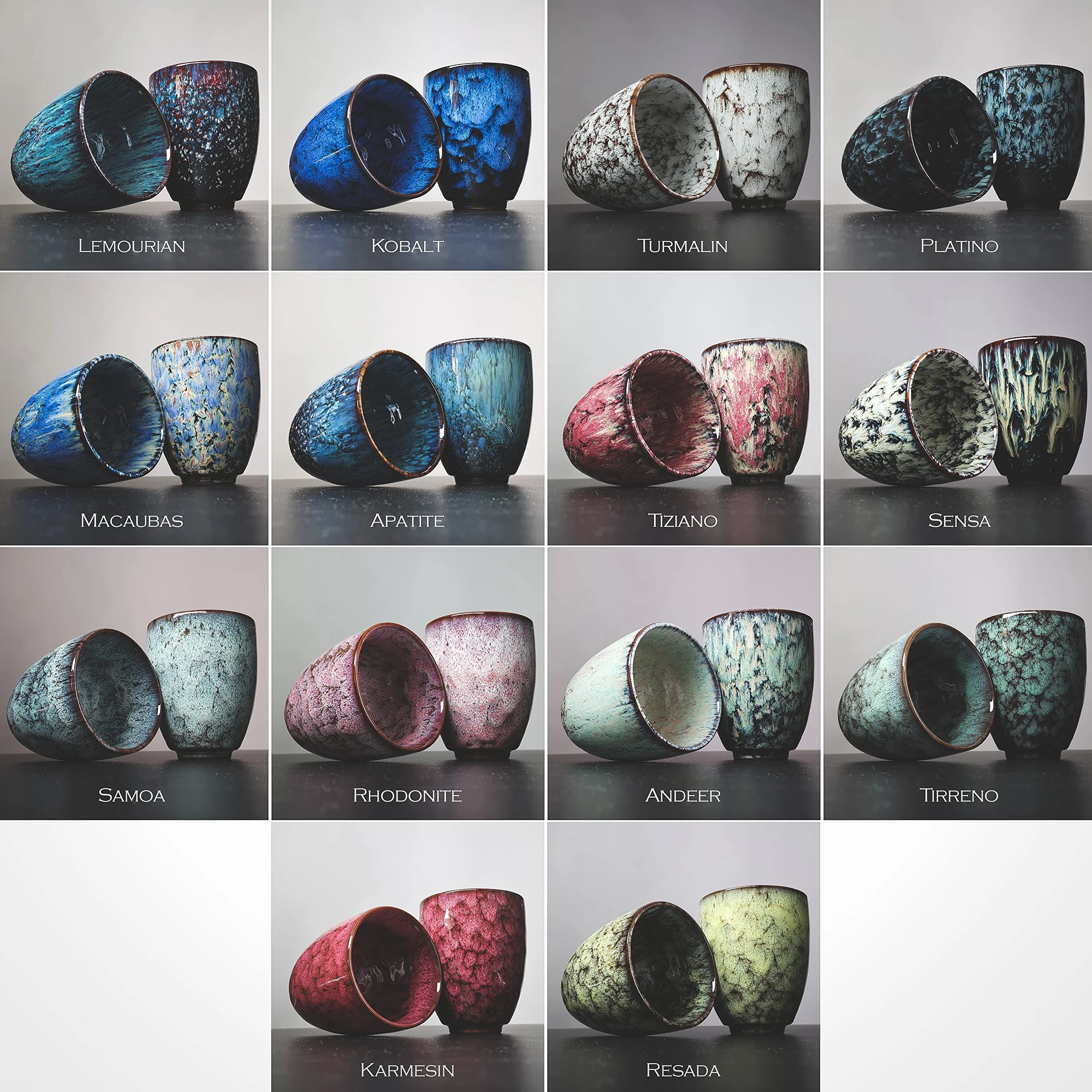Ganzoo kubek ceramiczny bez uchwytu 200 ml, zestaw 2 szt., nowoczesny wzór unikatowy, kolor apatyt, grube ścianki 7 mm, śr. 65 mm, wys. 92 mm, 235 g/szt.