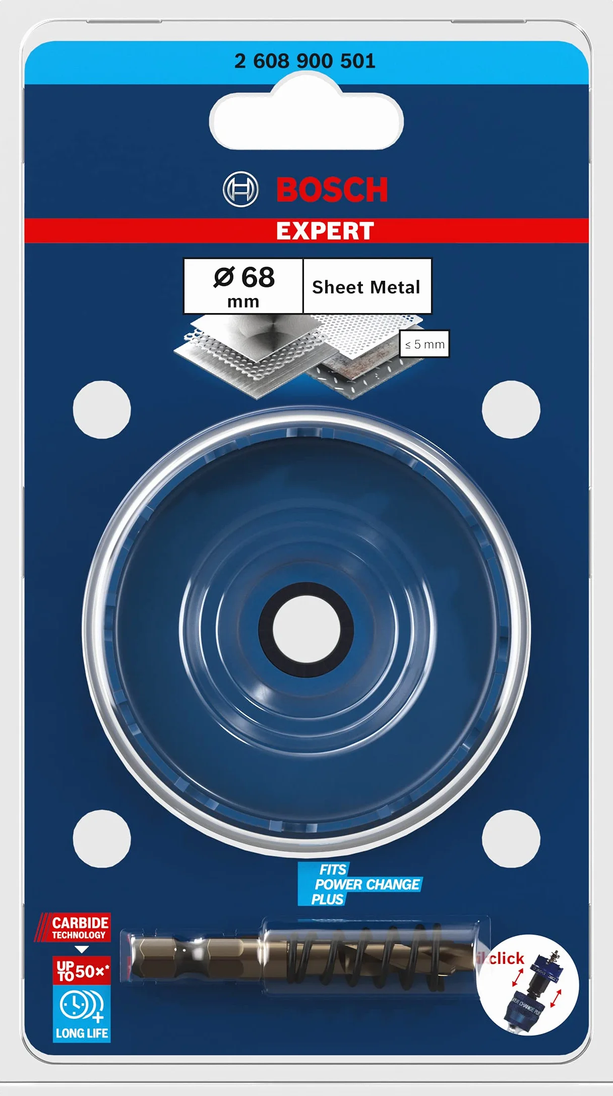 Bosch 1x Piły otwornice EXPERT Sheet Metal (do Blachy stalowe ze stali nierdzewnej, Blachy stalowe, Ø 68 mm, Professional Akcesoria Wiertarki/Wkrętarki)