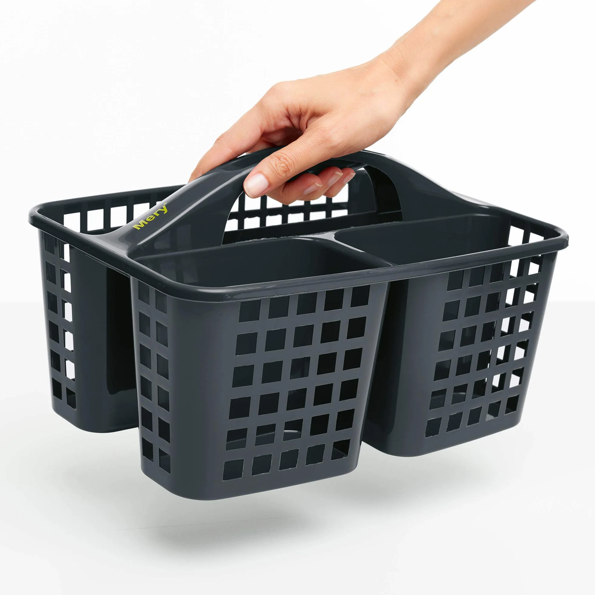 Mery - Kosz na środki czyszczące – organizer do czyszczenia pod zlewem – przechowywanie zlewozmywaków – 3 przegródki – wytrzymały materiał – ciemnoszary – 23,3 x 31 x 19 cm