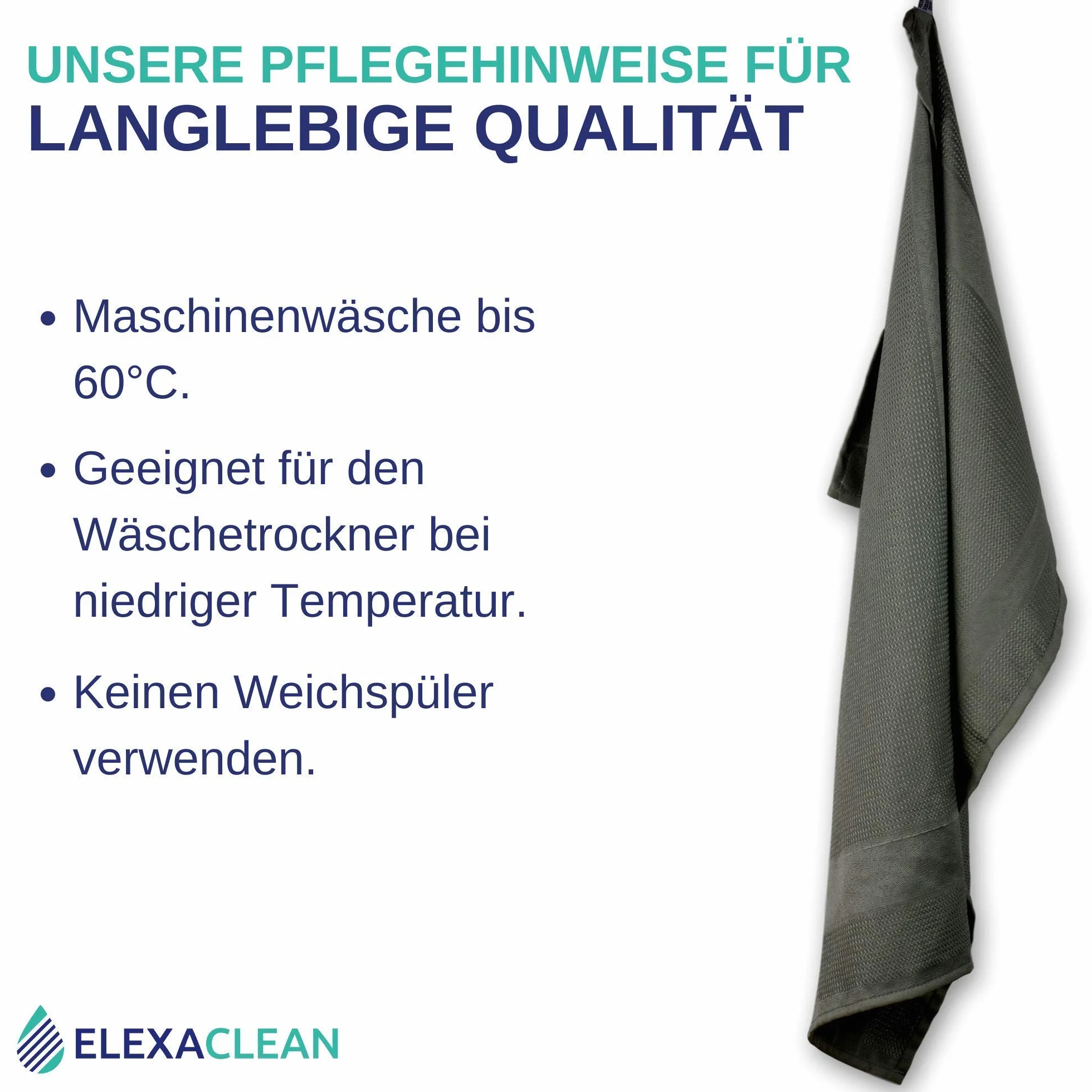 ELEXACLEAN ręczniki kuchenne mikrofibra (3 szt., 68x42 cm, antracyt) chłonne, można prać 60°C, nowoczesne wzornictwo
