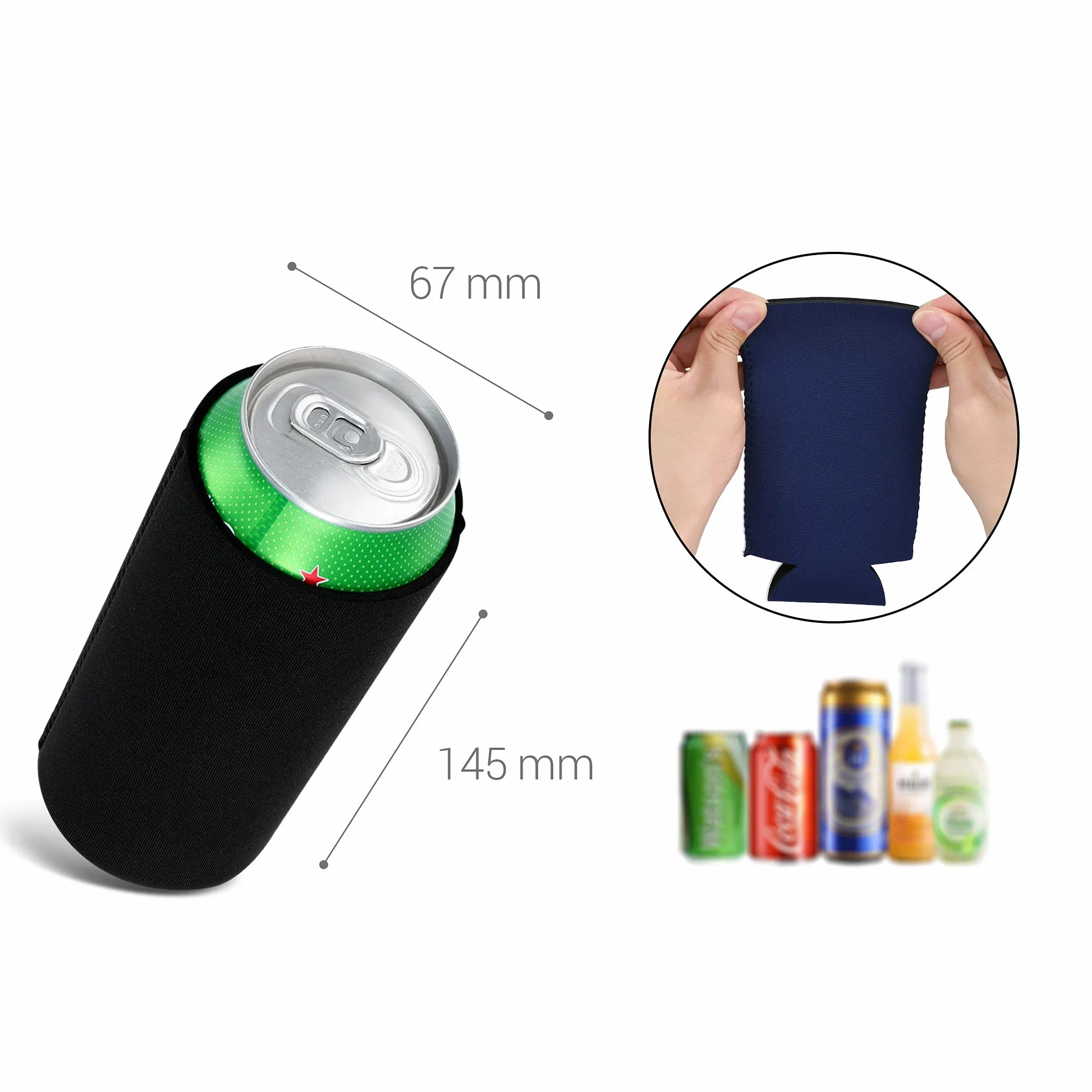 kwmobile 2x chłodziarka do puszek kompatybilna z puszką 500ml - Zestaw chłodziarek do puszek po piwie 7 x 14 cm - czarno-ciemnoniebieski