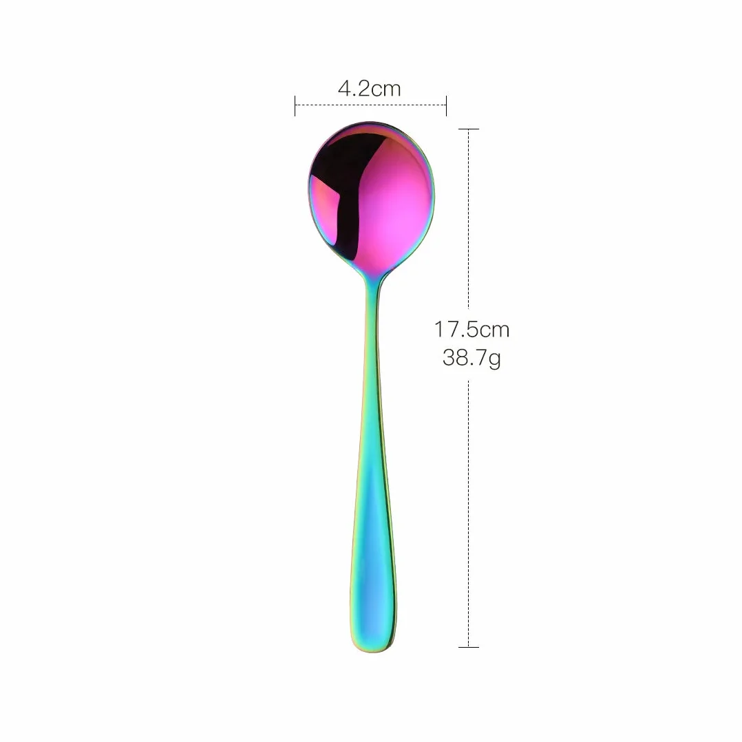 Łyżka do musli 18/10 łyżka do zupy ze stali nierdzewnej, 6 sztuk, łyżki obiadowe, długość 17,5 cm, szerokość 4,5 cm, łyżki stołowe, do zupy, łyżeczki deserowe do zupy (tęcza)