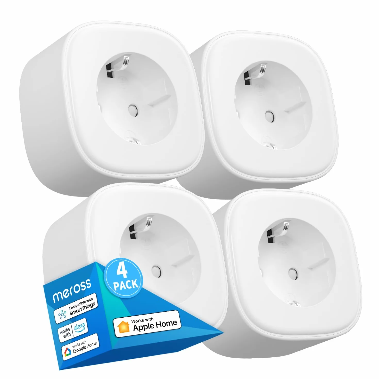 Inteligentna wtyczka WiFi 16A 3840W, kompatybilna z Apple HomeKit Siri, Alexa, Google Assistant i SmartThings, z pilotem Meross app, WiFi Smart Plug, Pakiet 4