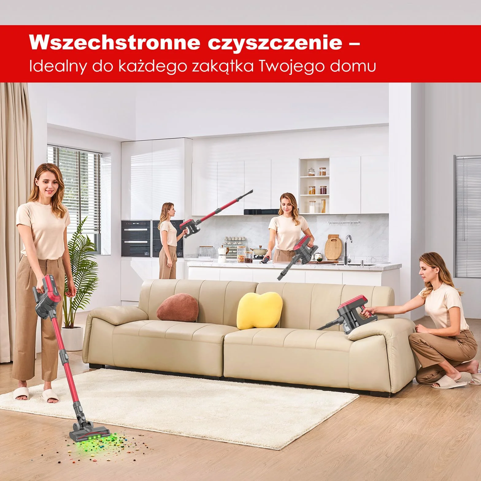 Akitas V10A Bezprzewodowy Odkurzacz 450W BLDC, 45 kPa, 60 min Pracy, Lekki Pionowy i Ręczny z LED Power Brush, Anti-Tangle, do Dywanów, Twardych Podłóg i Sierści Zwierząt