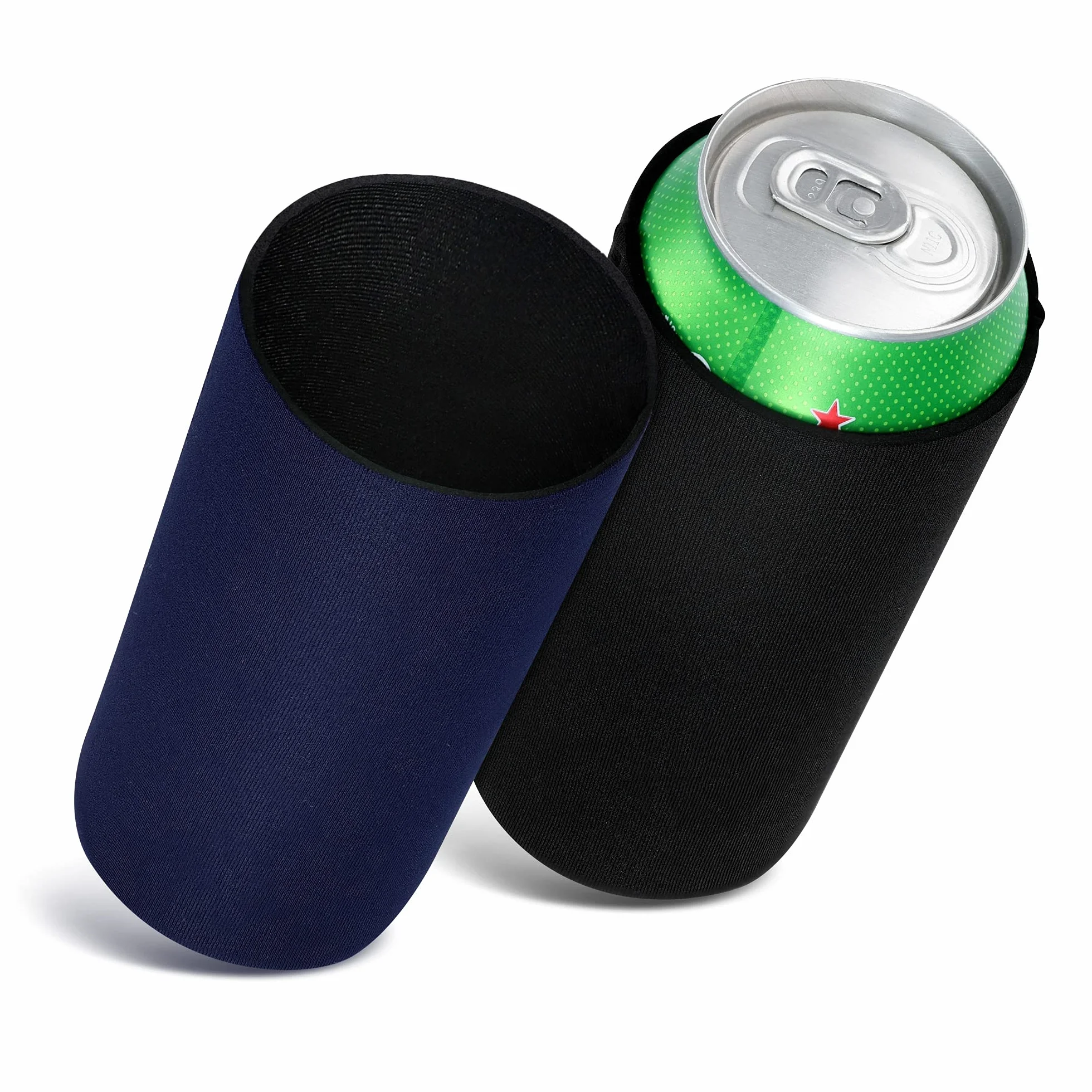 kwmobile 2x chłodziarka do puszek kompatybilna z puszką 500ml - Zestaw chłodziarek do puszek po piwie 7 x 14 cm - czarno-ciemnoniebieski