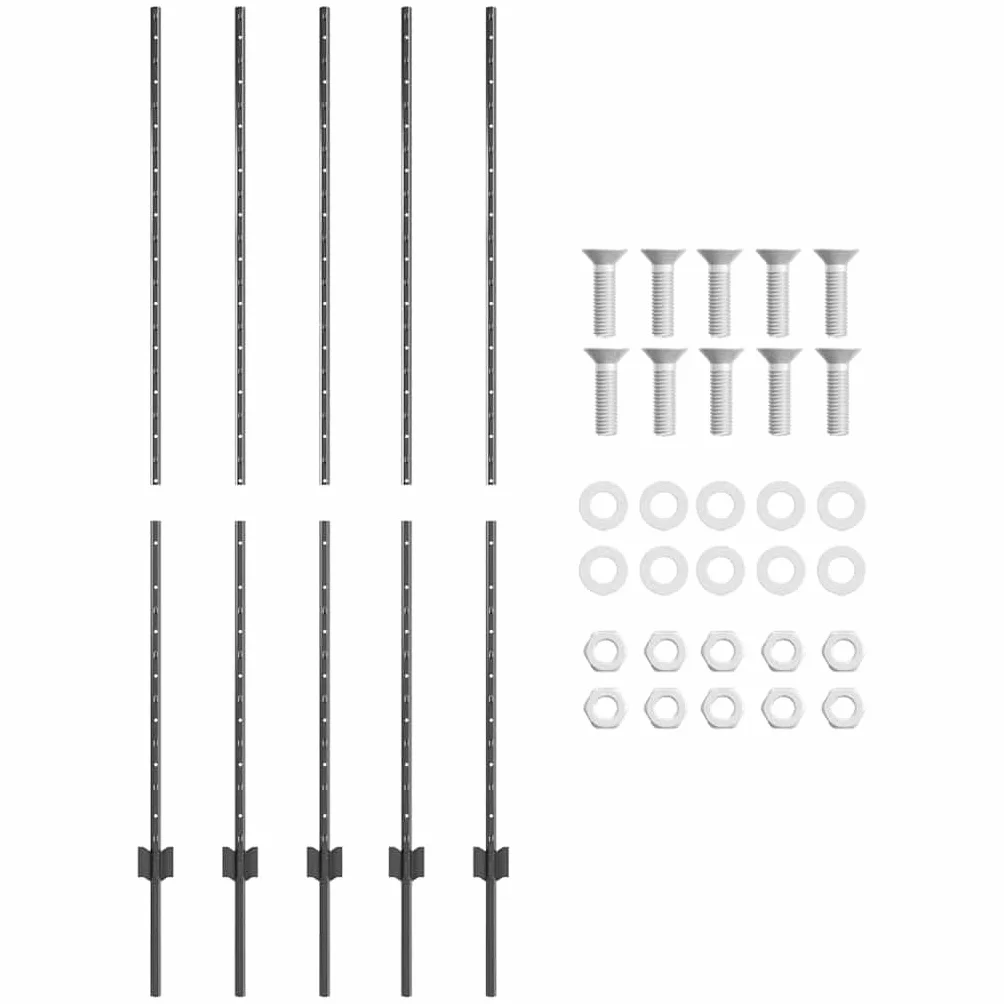 vidaXL Słupek ogrodzeniowy. 5 pcs Szary 150 cm Stal, Słupki ogrodowe i tarasowe, trwałe cylindryczne, nowoczesna bariera do Twojego podwórka