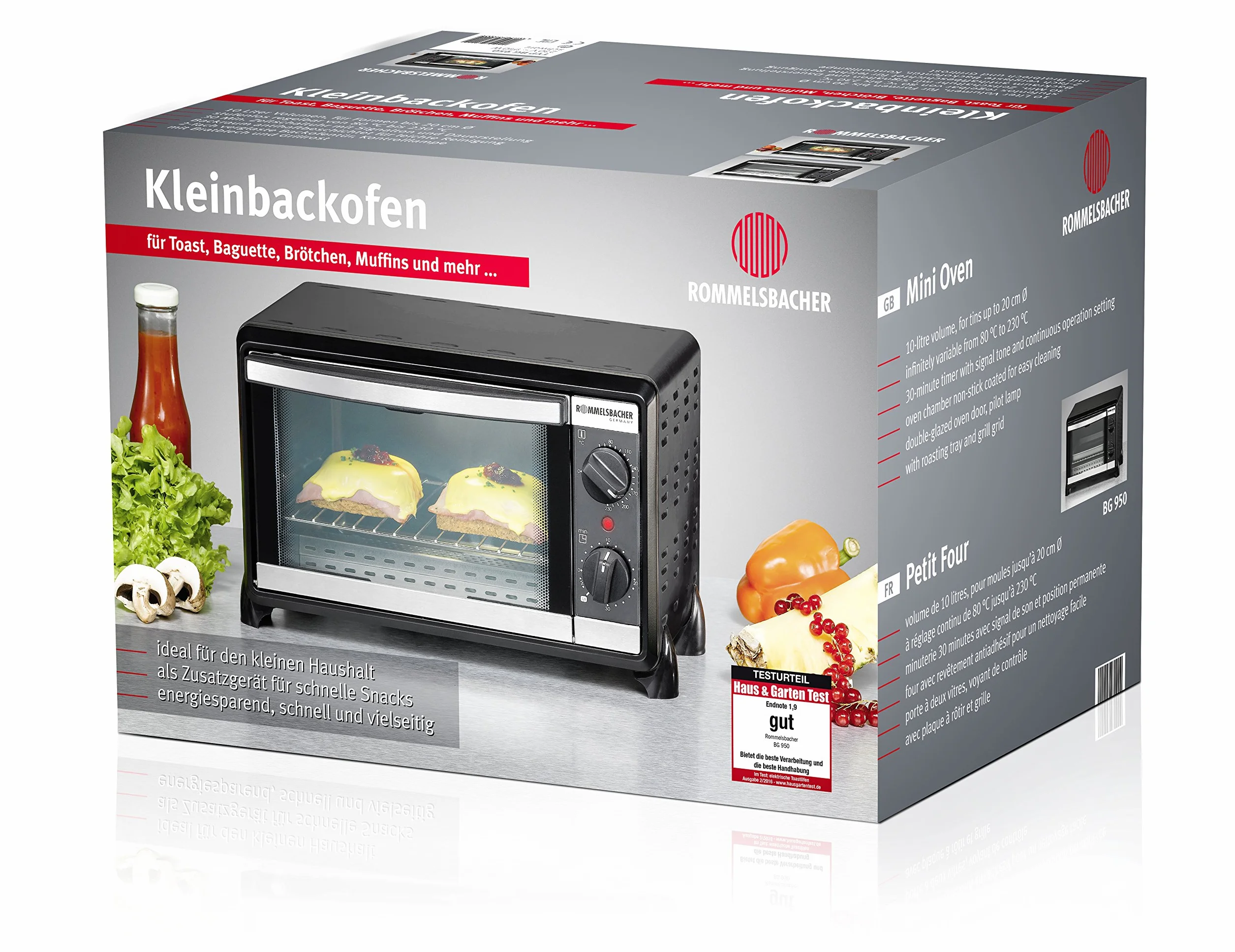 Rommelsbacher BG 950 - Piekarnik (Kuchenka elektryczna, 10 l, 80-230 °C, Czarny, obrotowy, 1 m)