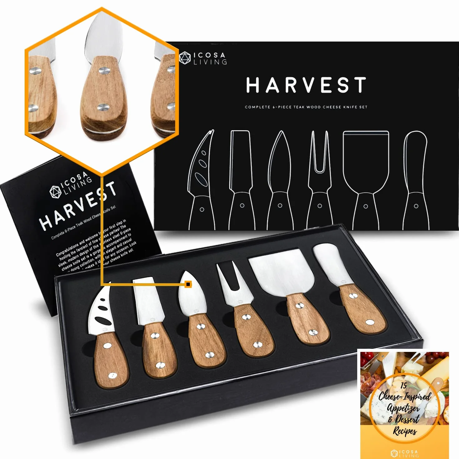 Harvest Premium Käsemesser-Set 6-teilig Holz Edelstahl