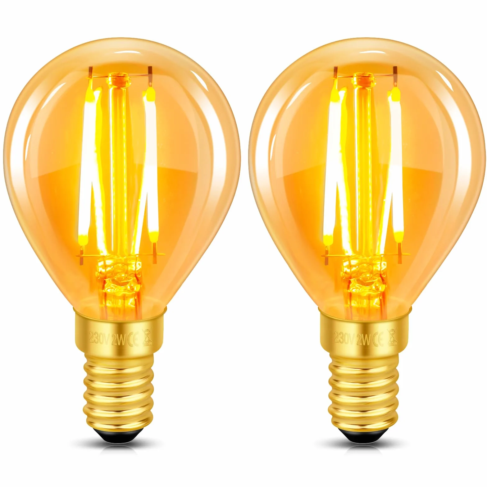 Żarówka LED E14, ekwiwalent 40 W, ciepła biel 2200 K, G45 Golf Filament Retro, 320 lm, AC 220 V, nie ściemniane, dekoracyjne do restauracji, kawiarni, baru, 2 sztuki w zestawie