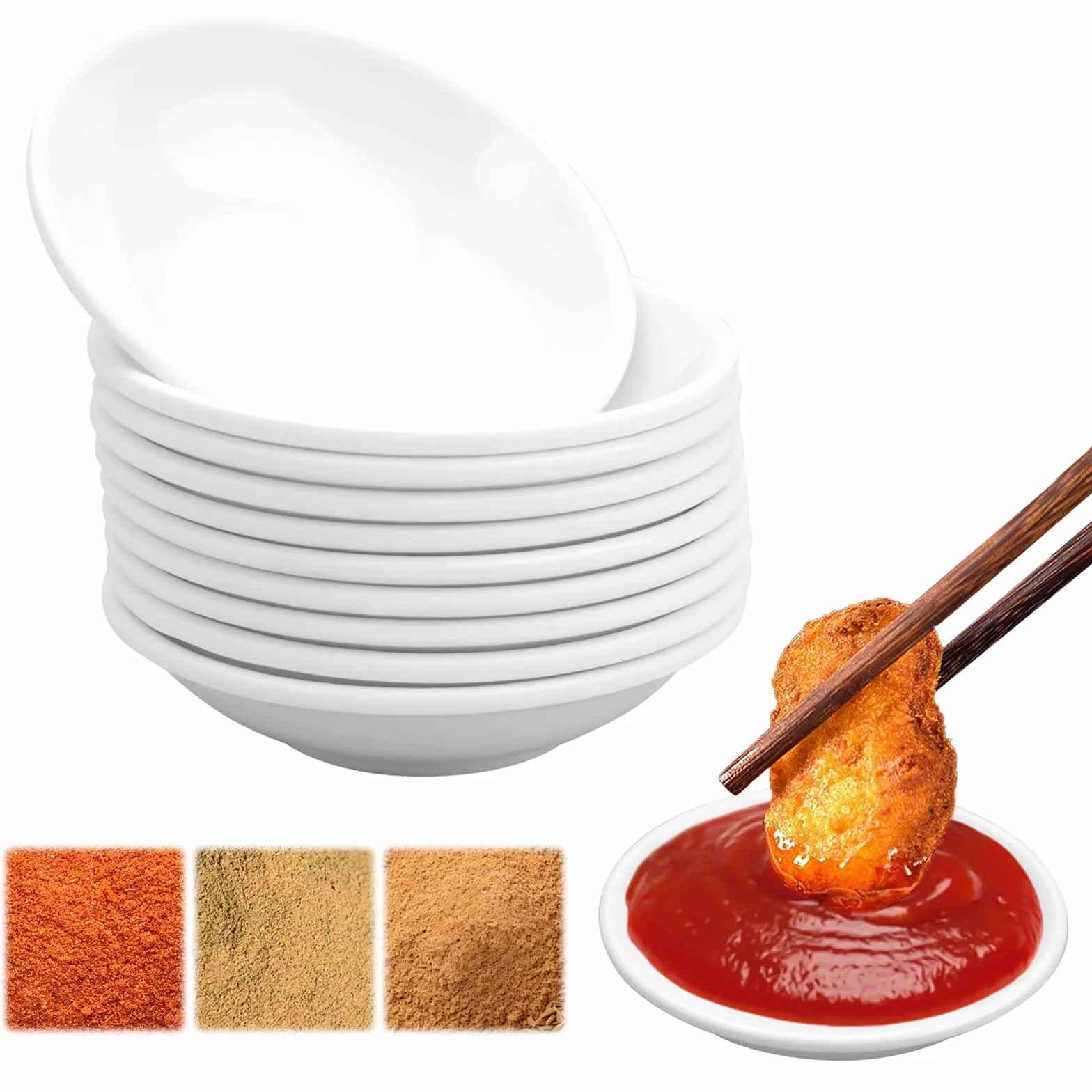10 szt. mini okrągłych misek 9 x 2,6 cm, miski na tapas i sosy, sos Dish Tray, kubki na desery, miski do zanurzania, małe miski na sos, miska z dipem, przekąski, sos sojowy, ketchup