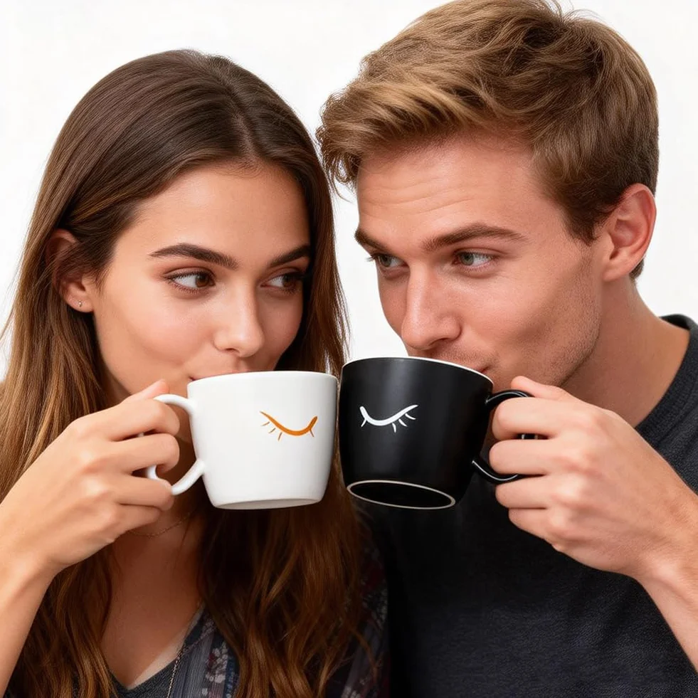 Zestaw kubków ceramicznych 200 ml ze spodkiem 2 sztuki na prezent ślubny