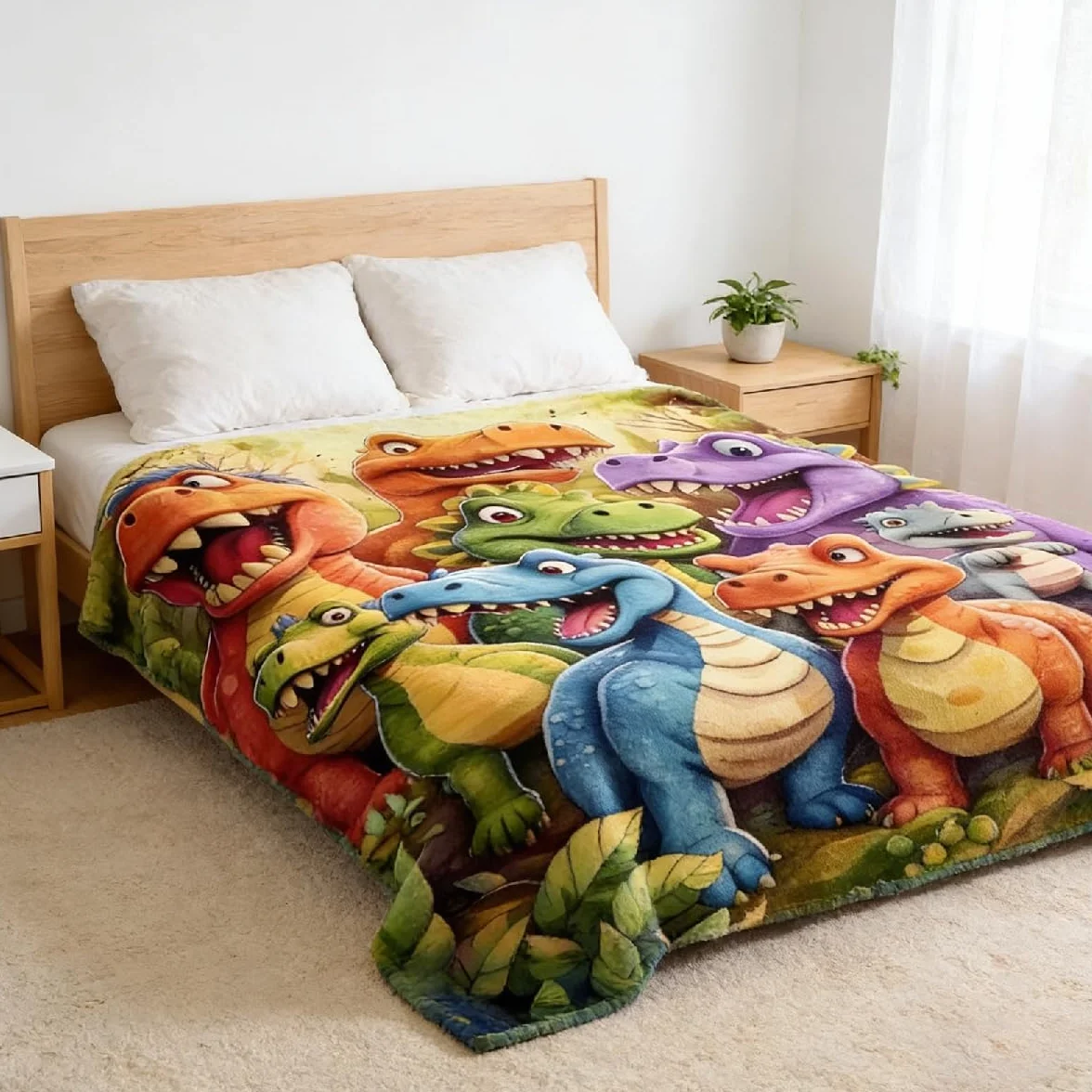 Koc polarowy z dinozaurami 150x130 cm dla dzieci