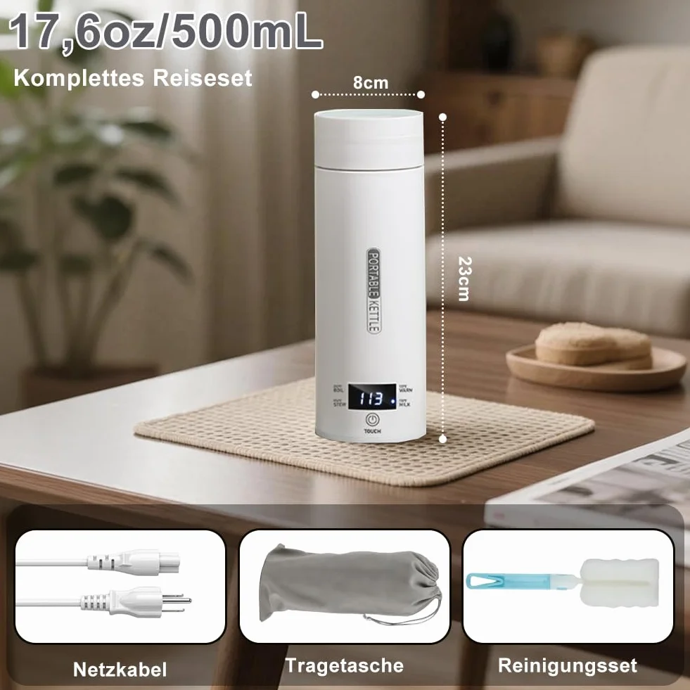 Elektryczny czajnik podróżny 500 ml 300 W stal nierdzewna 316 automatyczne wyłączenie