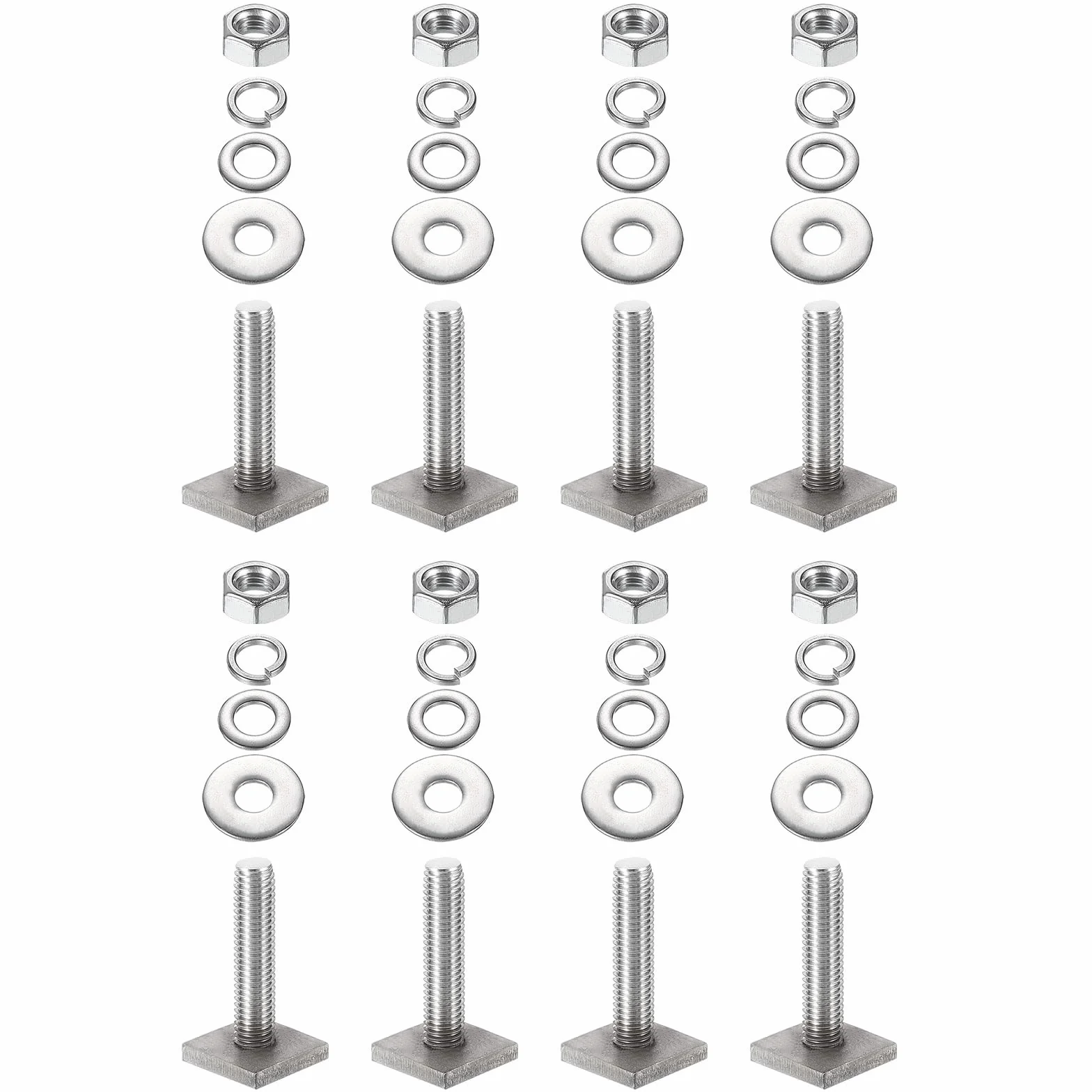 PATIKIL Śruby szczelinowe T M8 x 35 mm, zestaw 8 śrub czworokątnych, łeb T, śruby dachowe, bagażnik ze stali nierdzewnej, śruby z nakrętką, podkładki do roweru, nart, kajaka, bagażnika