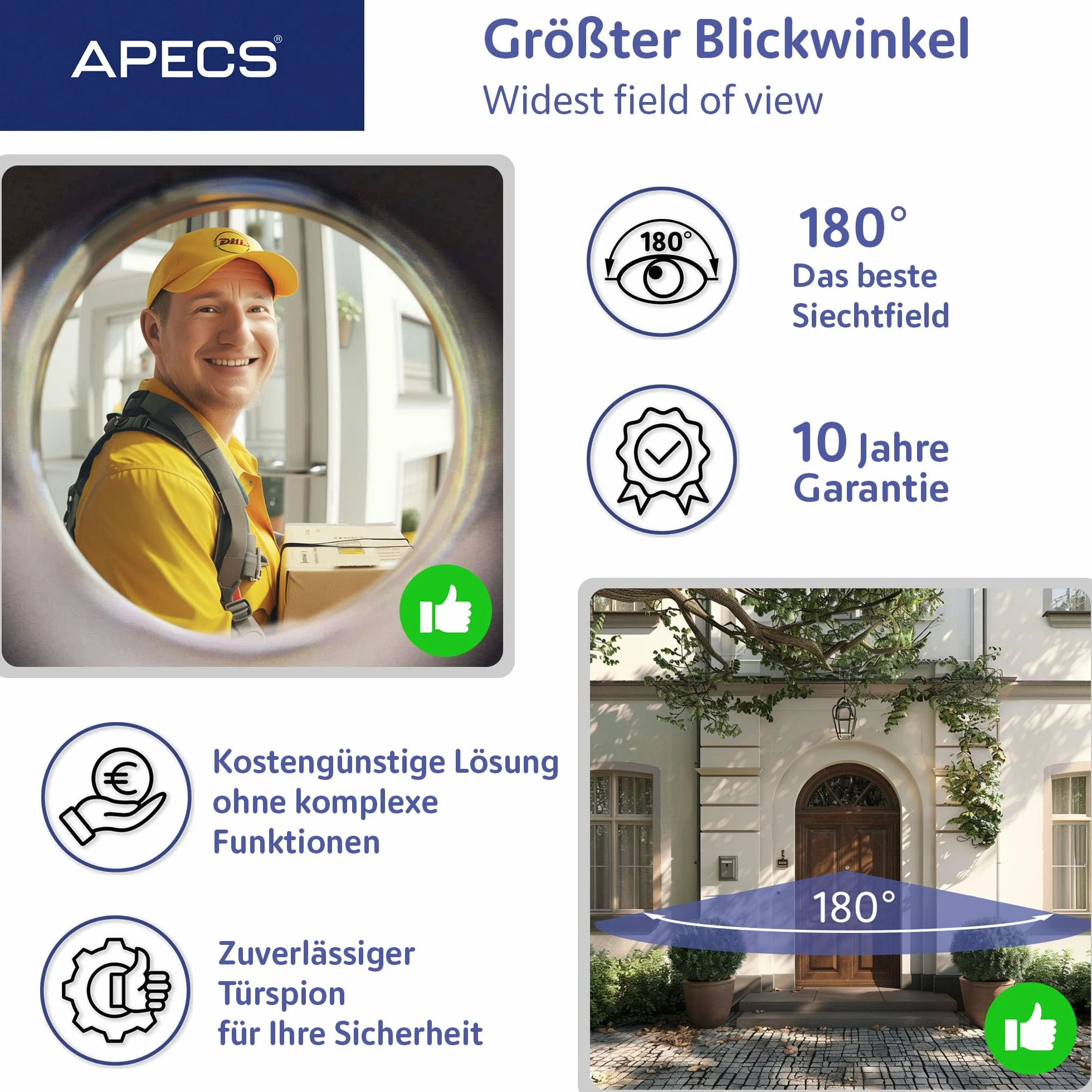 APECS Wizjer do drzwi z ochroną przed wzrokiem, otwór 50-90 mm, średnica 16 mm, kolor czarny, osłona wizjera model 6016/50-90-BLM