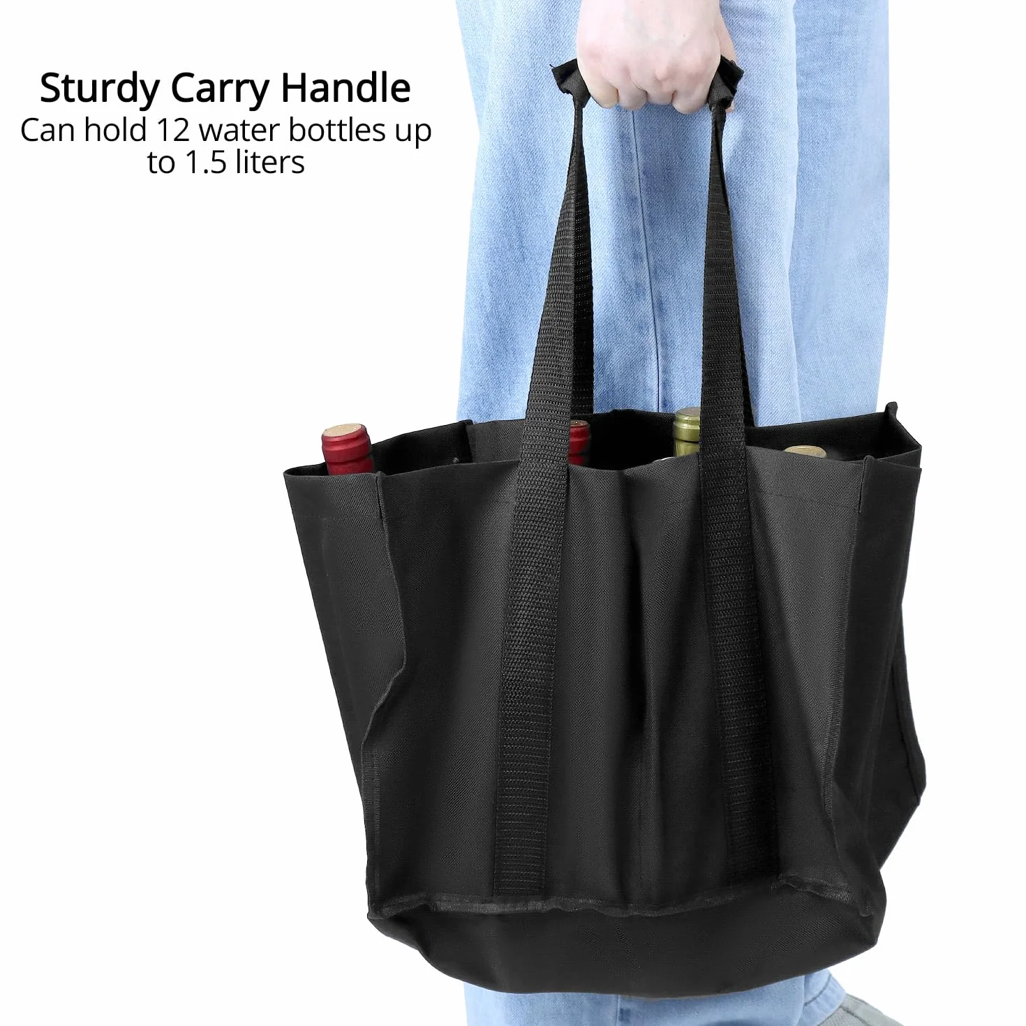 QWORK 2 torby na butelki na butelki 12 x 1,5 l, odporne na rozdarcie Oxford z przegrodami i uchwytem do przenoszenia, składana torba na zakupy i kemping, 45 x 27 x 27 cm