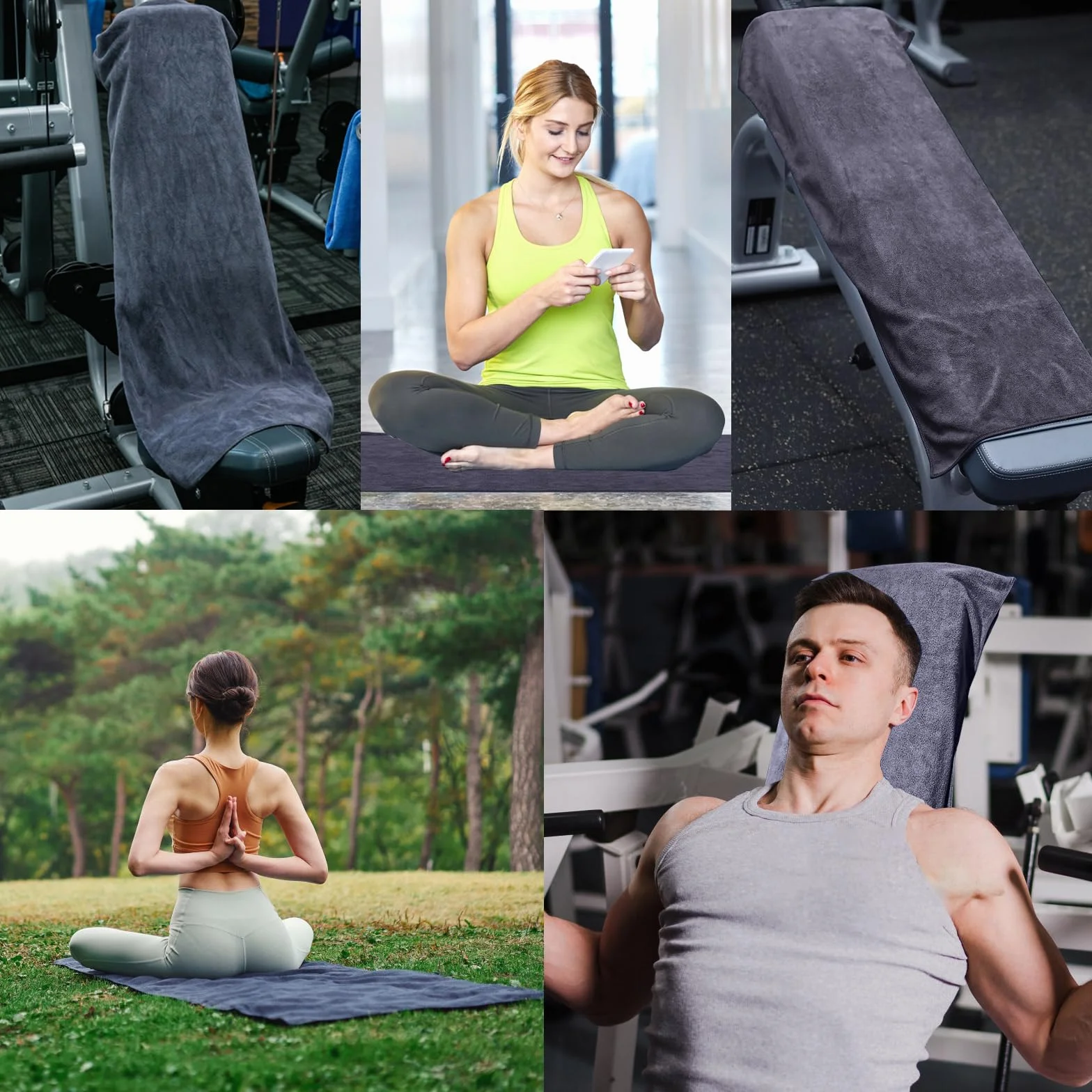 Pameil Ręcznik fitness, 120 x 50 cm, ręcznik sportowy, do studia fitness, chłonny i miękki, z kieszenią na zamek błyskawiczny, do treningu (ciemnoszary)