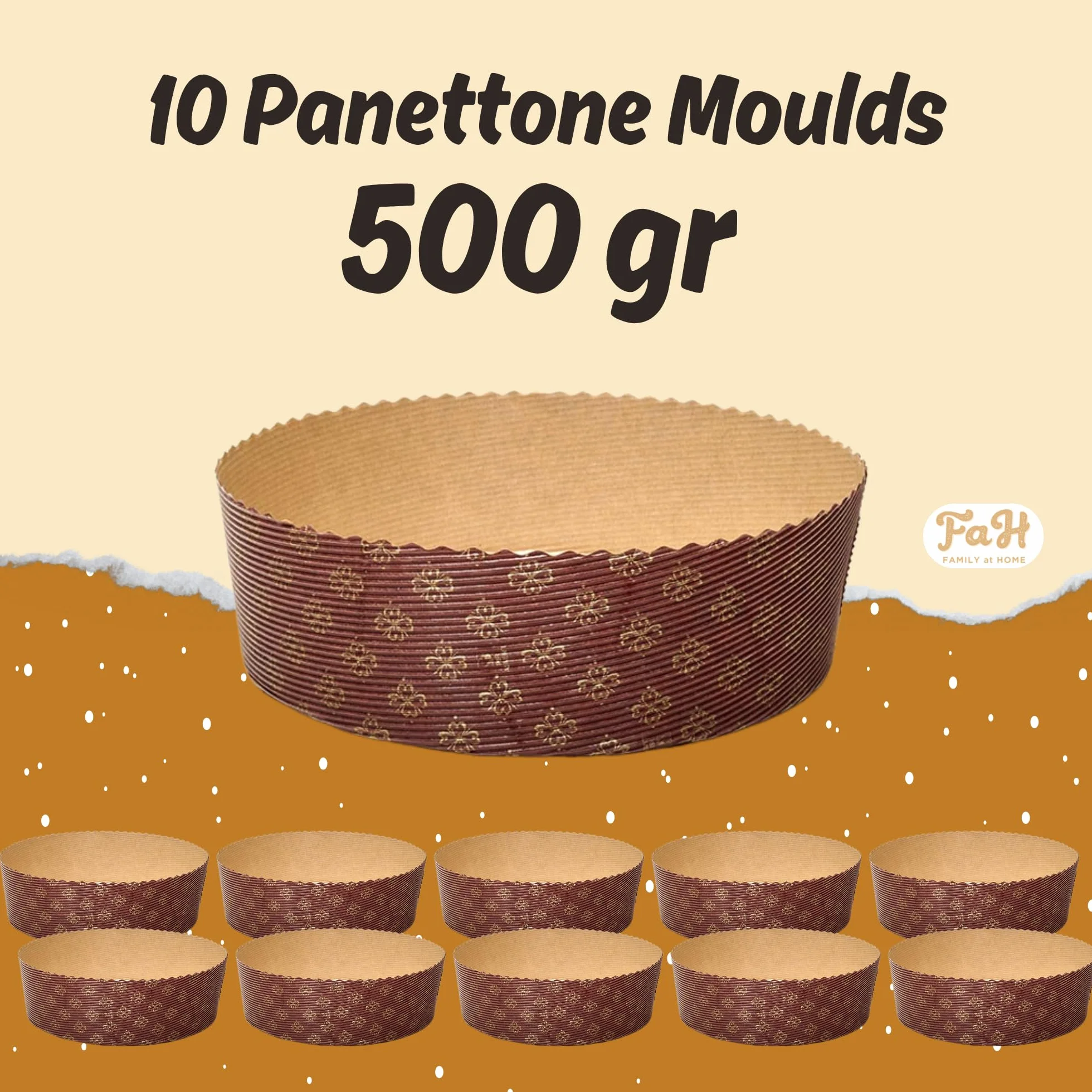 Forma Low Panettone, 500 g, jakość premium (10 sztuk) – profesjonalne kubki Panettone z czystego papieru celulozowego w kuchence mikrofalowej, zaprojektowane dla Panettone, odporne na wysokie