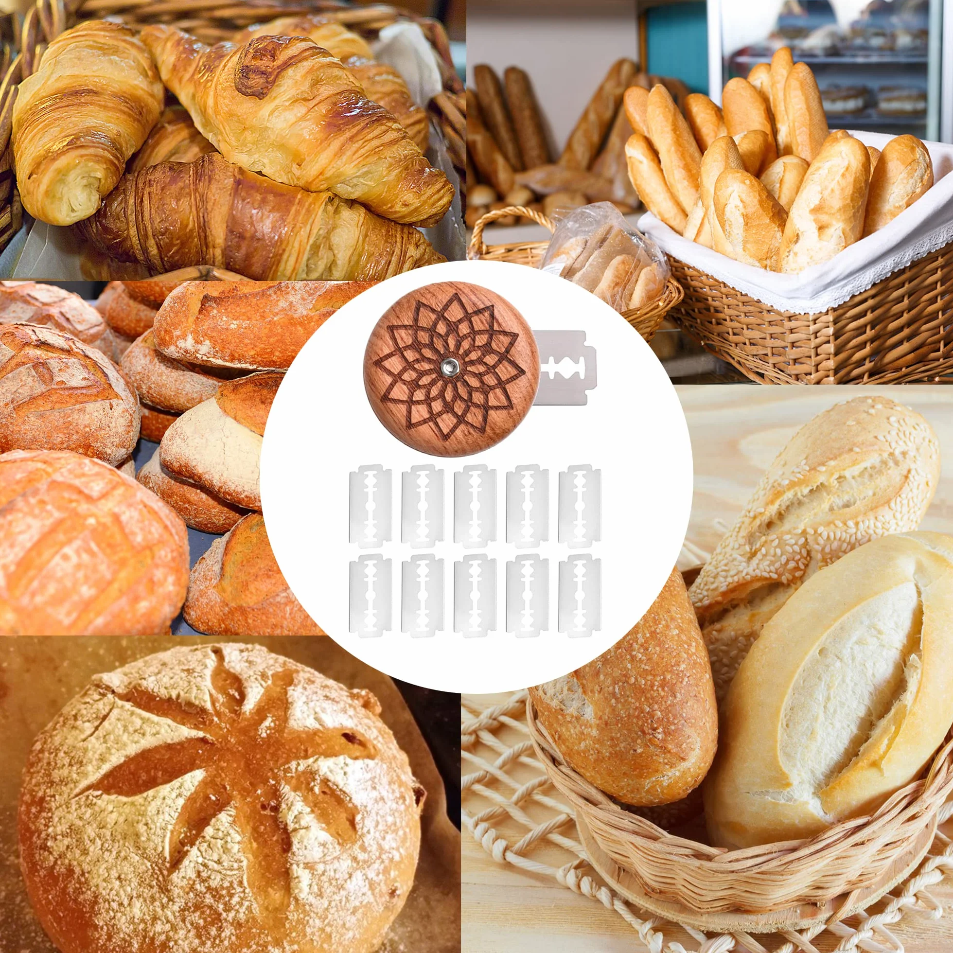 Nóż do chleba, okrągły nóż do chleba, nóż do chleba, bagietki, okrągły nóż do chleba, narzędzia do pieczenia chleba, nóż do ciasta, nóż do chleba, nóż do chleba, z 10 ostrzami