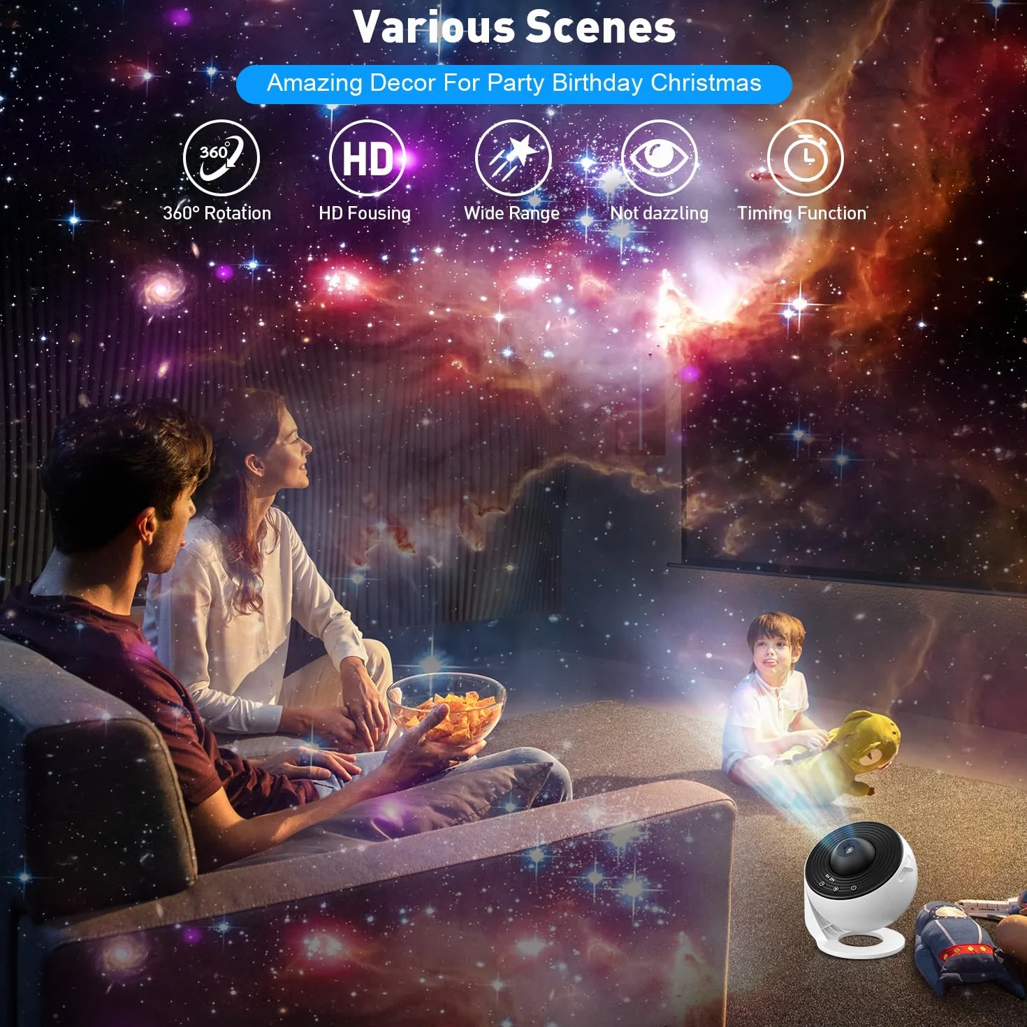 Macchiatto Projektor gwiaździstego nieba, planetarium, galaktyka, z 13 dyskami filmowymi. projektor oświetlenia nocnego 360°, obrotowy, na sufit, do sypialni, prezent dla dzieci i dorosłych