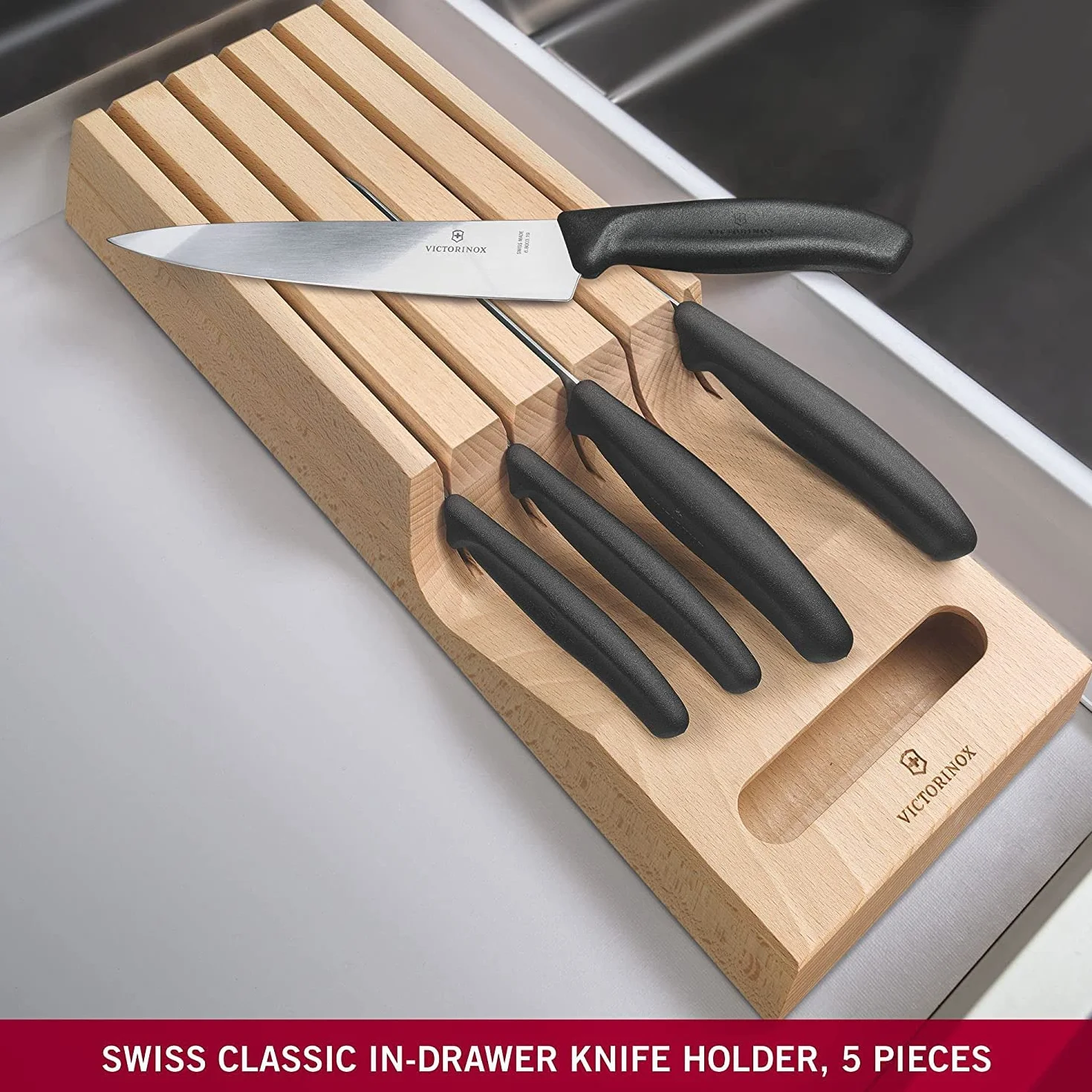 Victorinox, 6.7143.5, Storage + Cutting Boards, Schubladen-Messerhalter, robuster Kunststoff-Griff, Mandel-Beige, Made in Switzerland,