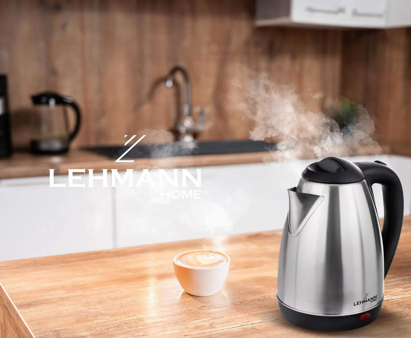 LEHMANN Czajnik elektryczny ze stali nierdzewnej, 2200 W, 1,8 l, szybkie nagrzewanie, podstawa 360°, automatyczne wyłączanie, zabezpieczenie przed przegrzaniem, nie zawiera BPA, do jedzenia dla