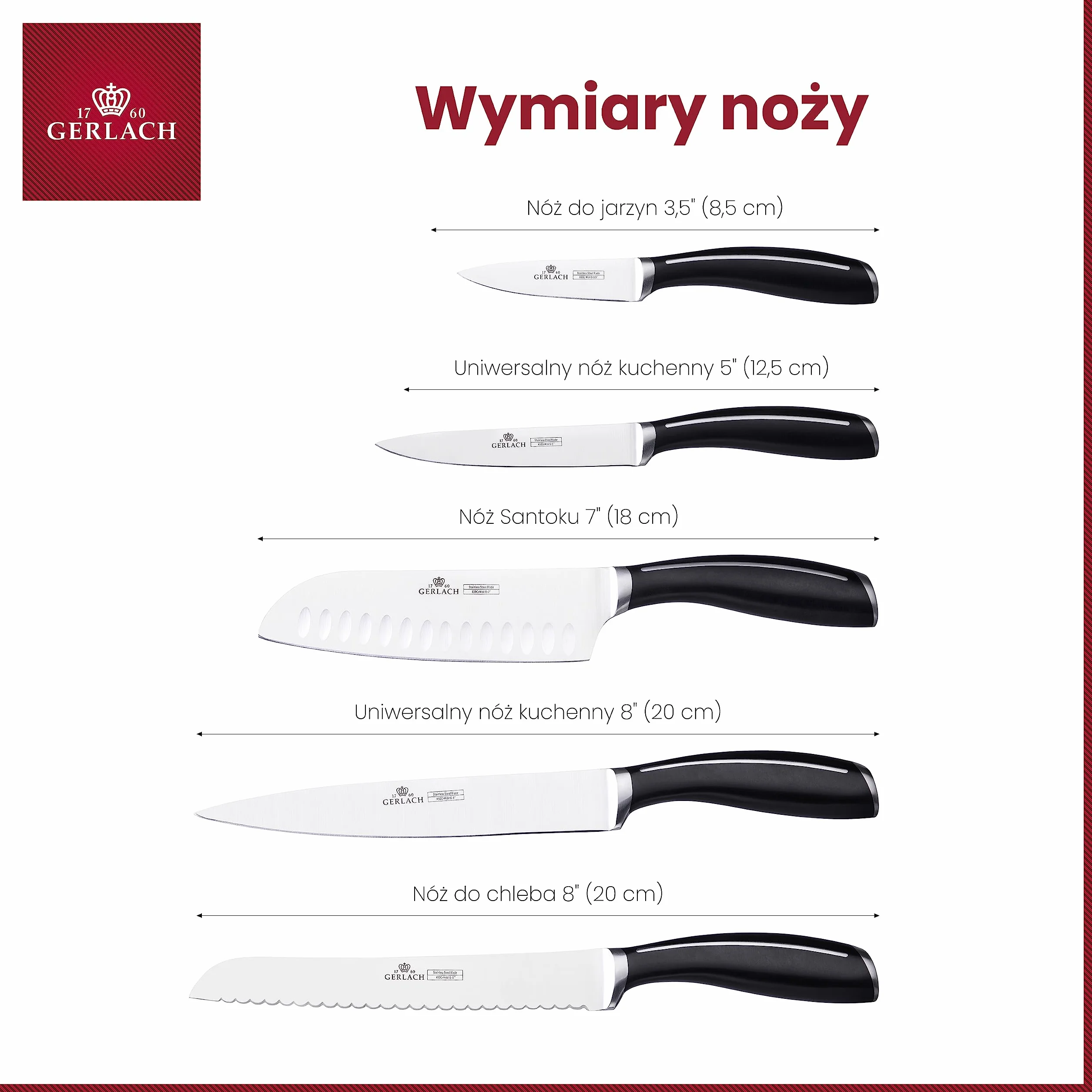 Gerlach Loft Zestaw Noży W Drewnianym Bloku Do Kuchni 5 rodzajów Ostrza Stal Nierdzewna Nóż Kuchenny Szefa Do Chleba Jarzyn