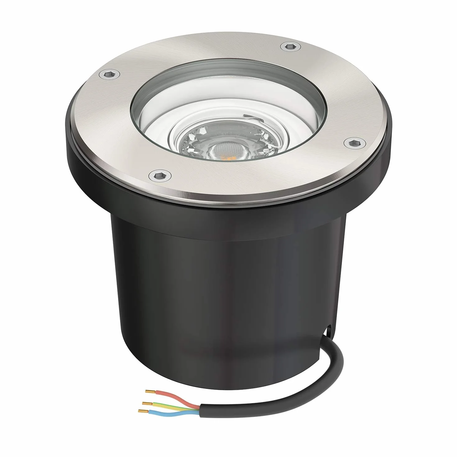 ledscom.de Oprawa wpuszczana w ziemię BOFU do zastosowań zewnętrznych obrotowa stal nierdzewna okrągła IP67 150mm Ø w zestawie lampa LED 5,473W 468lm 30° ciepła biel