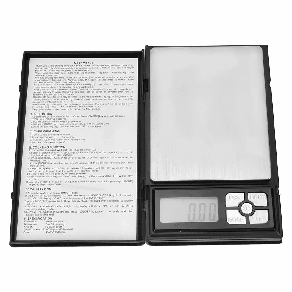 Cyfrowe wagi kieszonkowe 2000g Pojemność Ekran LCD Kamienie szlachetne i wagi jubilerskie Kuchenne wagi laboratoryjne (bez baterii)