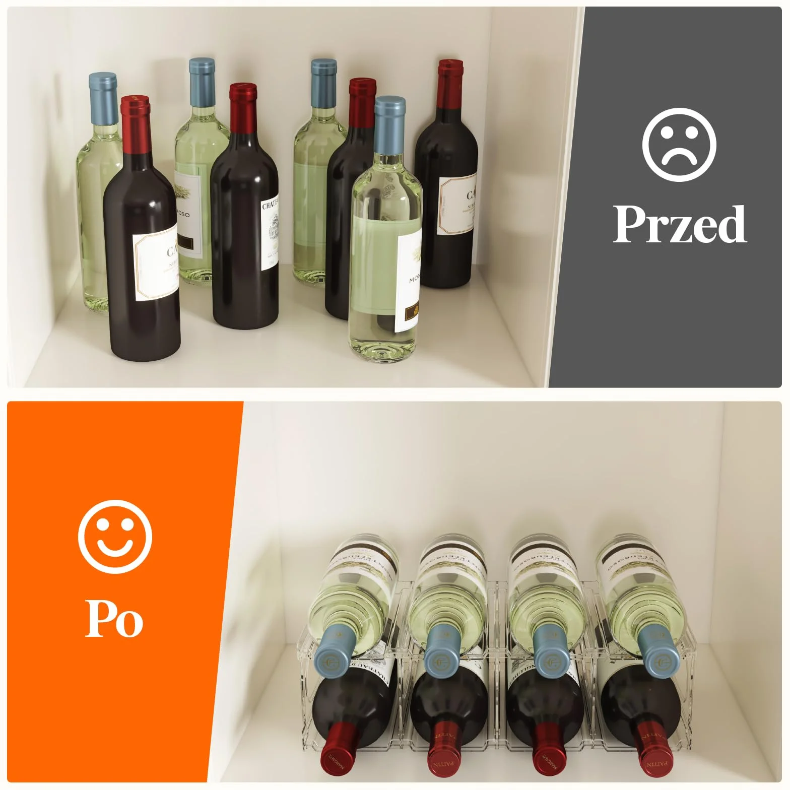 Lifewit Plastikowy stojak na wino 8 butelek 2 poziomy 42 x 20 x 12,5 cm