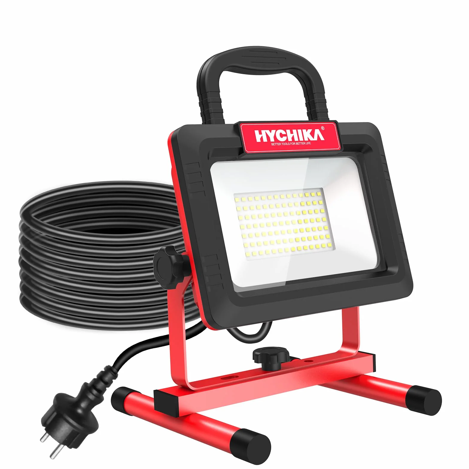 Reflektor budowlany LED 100W, HYCHIKA Reflektor LED 12000 LM 6500K, 2 tryby regulowanej jasności, 360 stopni obrotu Wodoodporne IP65 Światło robocze obrotowe, 3 m kabel z wtyczką do warsztatu budowy