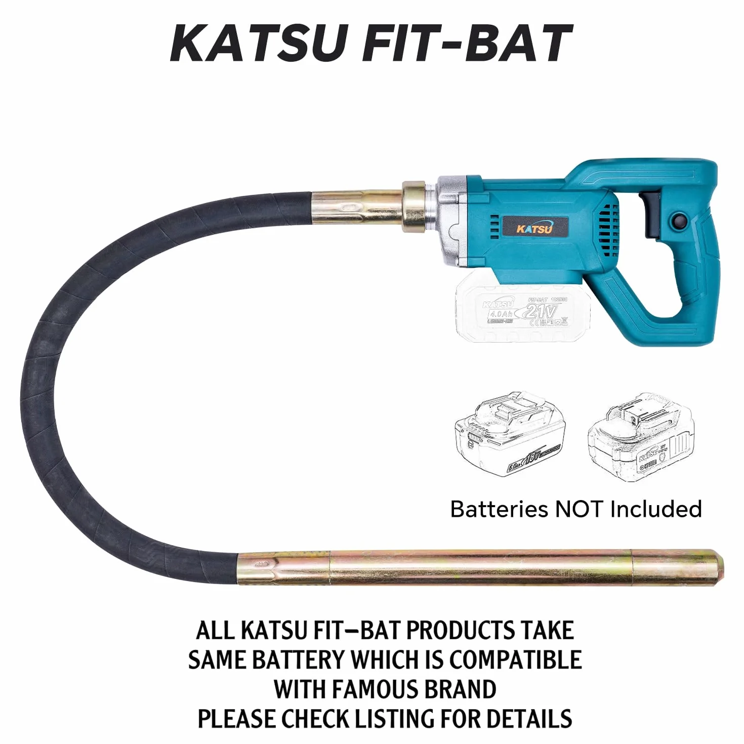 KATSU FIT-BAT 21V bezszczotkowy akumulatorowy do betonu zagęszczacz do betonu narzędzia do betonu z wężem 1,2 m i elastycznym wałem o średnicy 35 mm, bez baterii i ładowarki