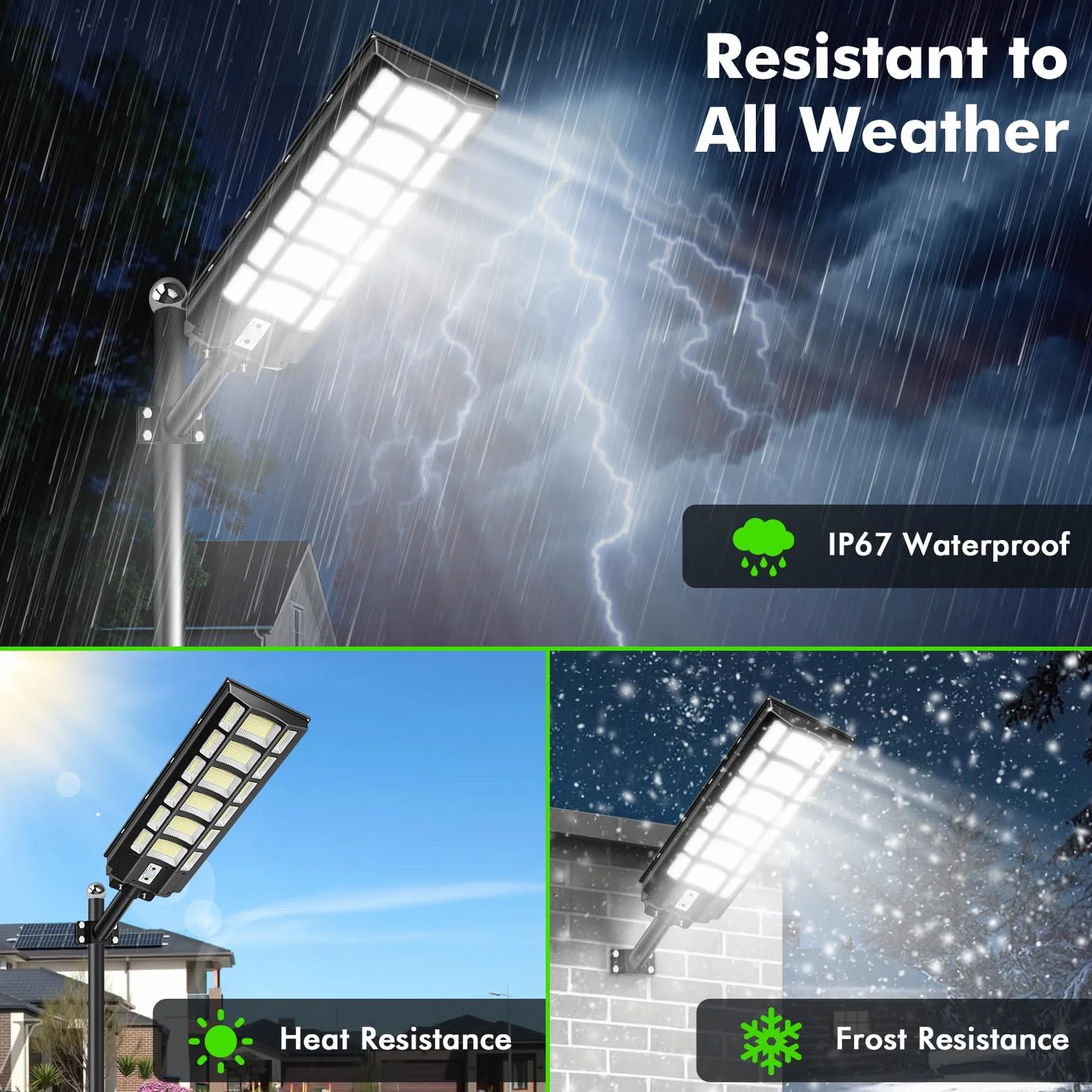 Solarna lampa uliczna LED z pilotem zdalnego sterowania, 1200 W, 6500 K, z czujnikiem ruchu, od zmierzchu do świtu, klasa wodoszczelności IP67, wodoszczelna lampa uliczna do ulicy, garażu