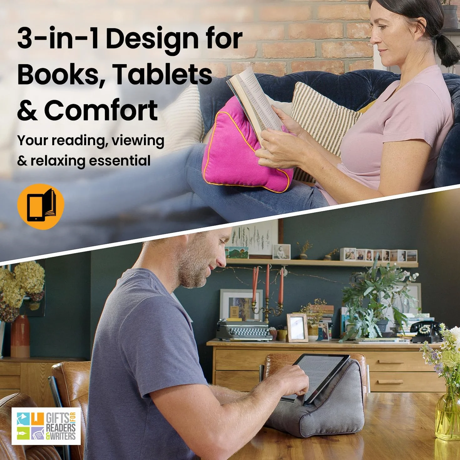 Book Couch iPad Stand | Tablet Stand | Book Holder| Reading Pillow | Reading in Bed at Home | Tablet Lap Rest Cushion | Fun Novelty Gift Idea for Readers, Book Lovers | Phones and eReaders
