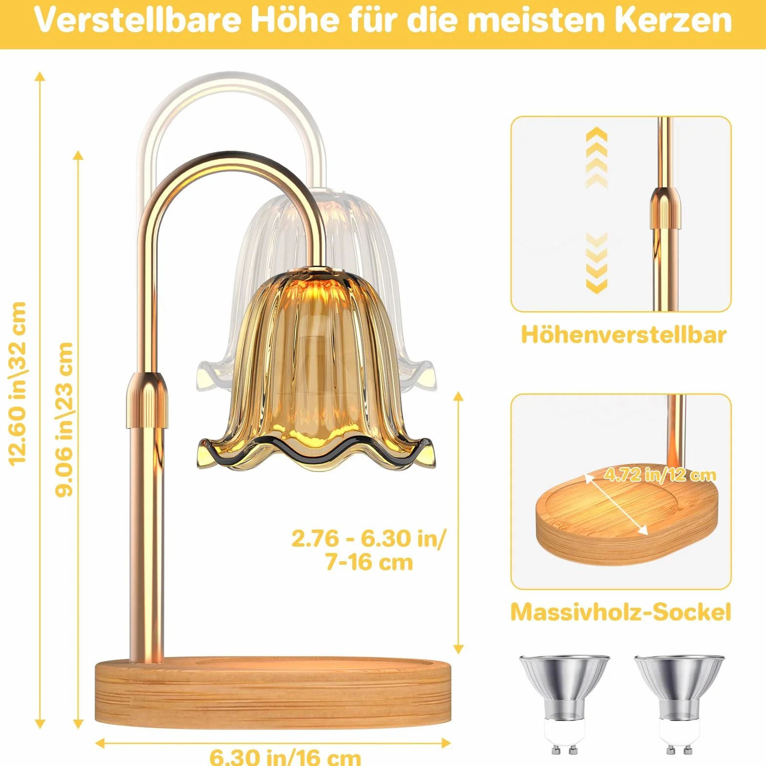 Philorn Podgrzewacz do świec Lampa ze ściemniaczem, timerem i 2 żarówkami, Flower Candle Lamp z regulacją wysokości, Elektryczne światło do podgrzewania świec dla pojemników woskowych, Prezenty