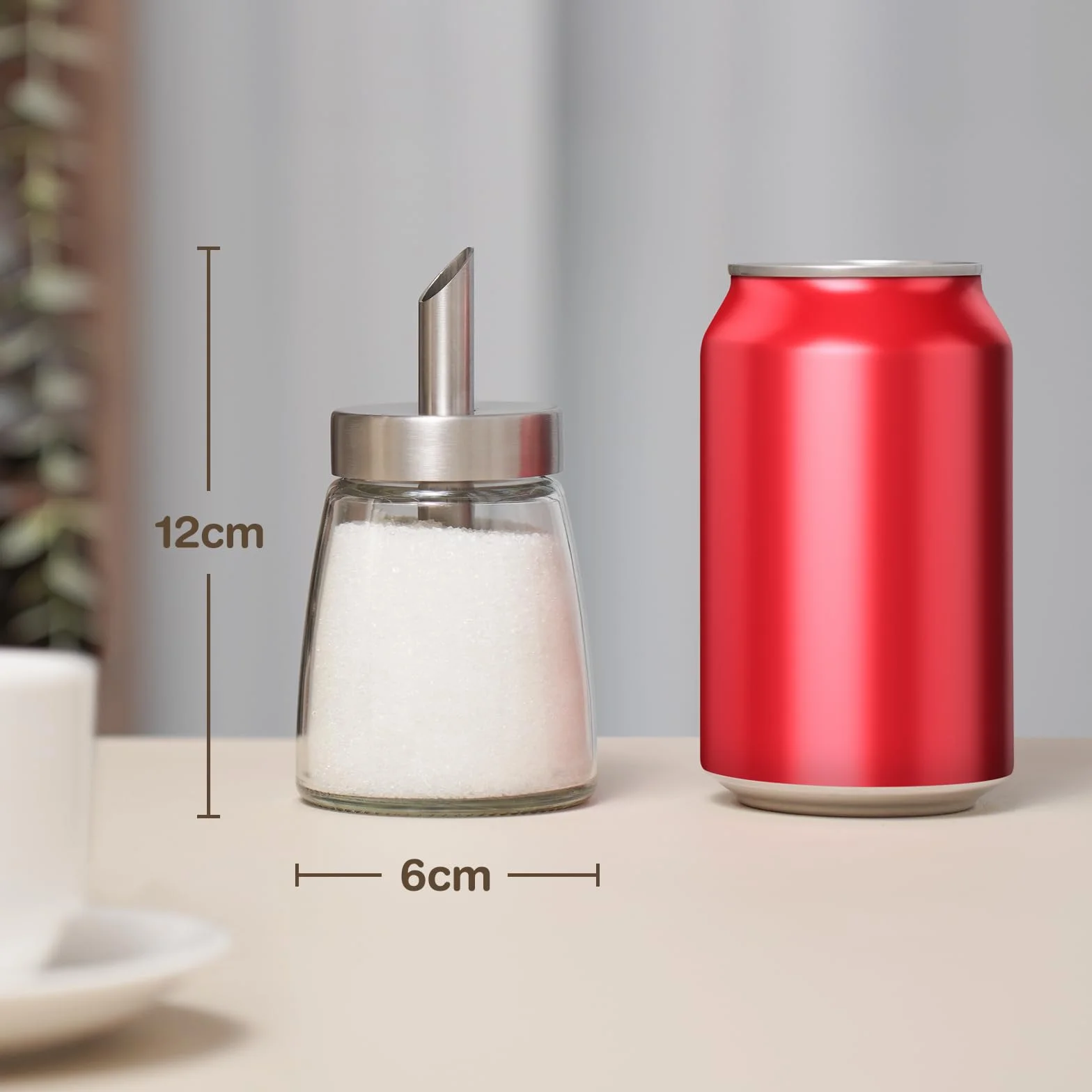 Vucchini Dozownik cukru 140 ml 133 g, pokrywka nieostra wylewka, łatwe nalewanie szklanych butelek, pojemnik kuchenny, akcesoria dekoracyjne do blatu, kawiarni, restauracji