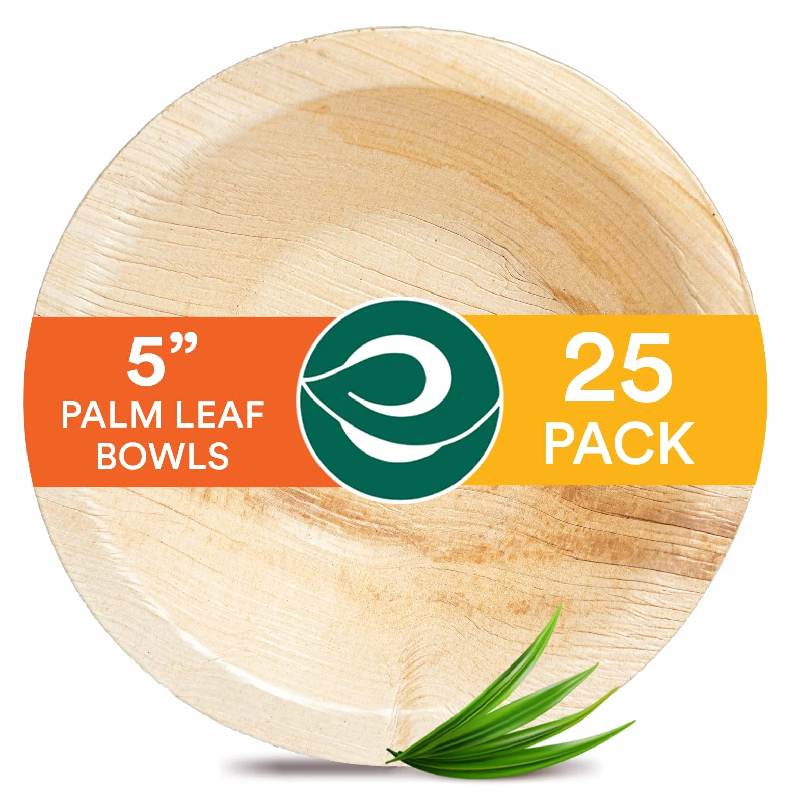 ECO SOUL 25 jednorazowych misek z liści palmowych, 230 ml, okrągła kompostowalna miska bambusowa, solidna, ekologiczna, biodegradowalna, wytrzymała, bambusowa miska do sałatek do gorących i zimnych