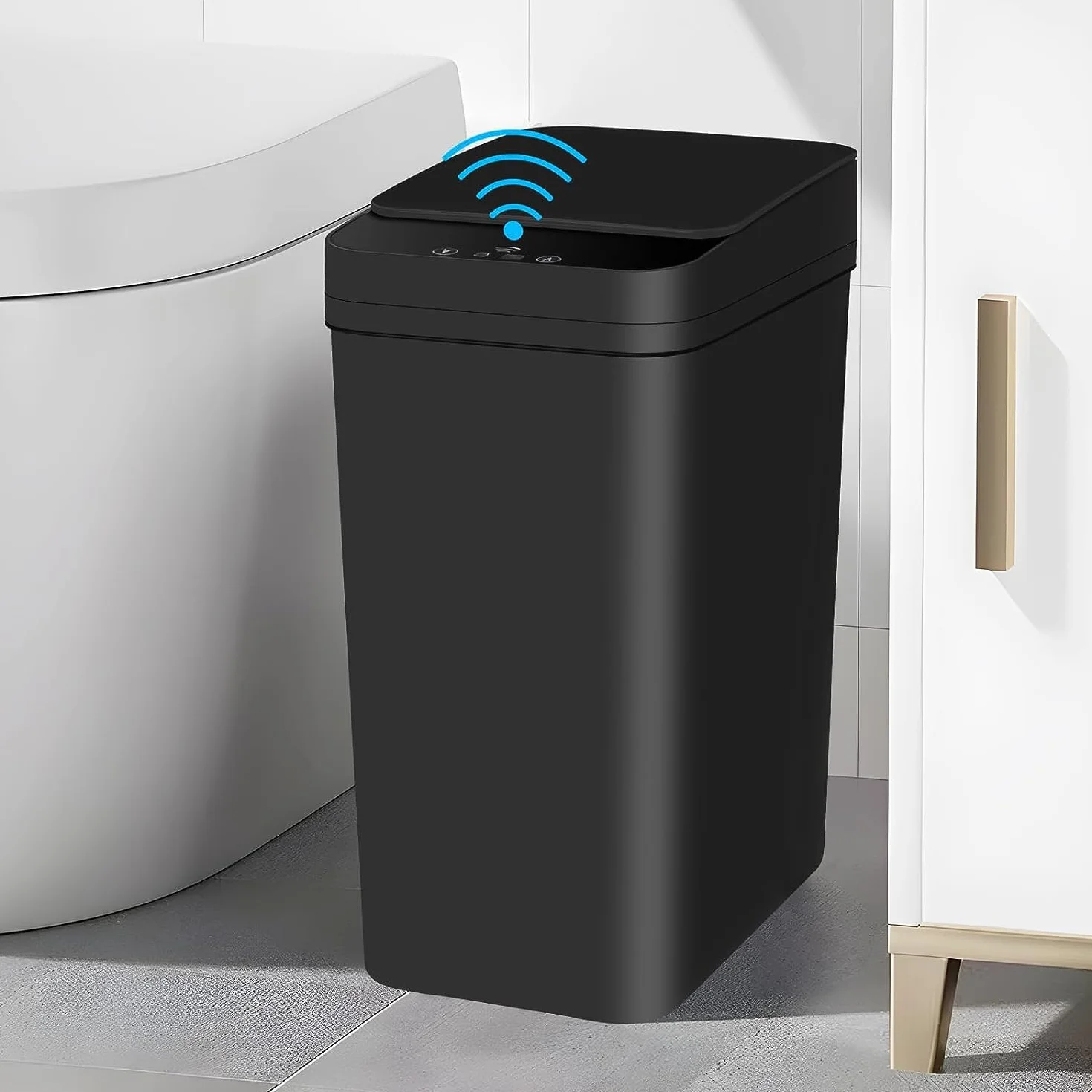 Elektryczny plastikowy kosz na śmieci z pokrywką, 12 l, czarny, wąski, do łazienki, kuchni, biura, cichy, wodoszczelny, inteligentny kosz na śmieci