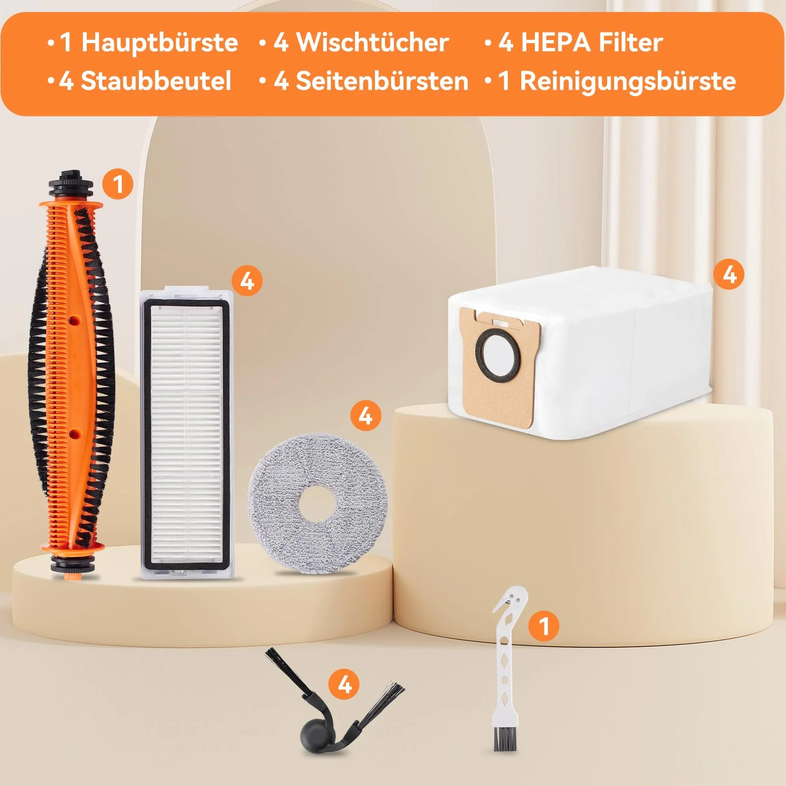 18 sztuk akcesoriów do robota odkurzającego Xiaomi Robot Vacuum 5/5 Pro, części zamienne, 1 szczotka główna, 4 worki do kurzu, 4 podkładki do wycierania, 4 filtry HEPA, 4 szczotki boczne, 1 akcesoria