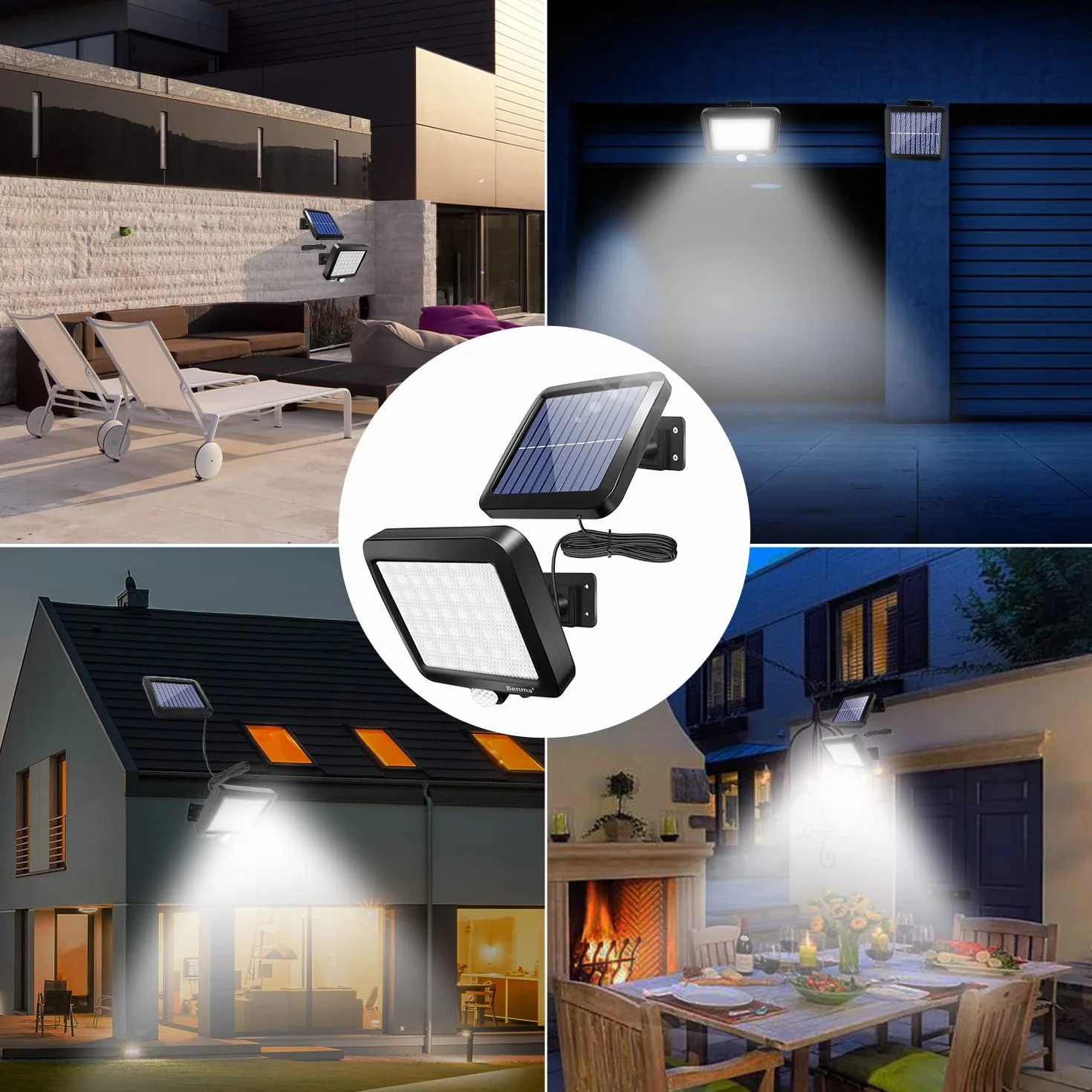 Lampy Solarne na Zewnątrz, 56 Diod LED, z Czujnikiem Ruchu, z Kablem, Wodoodporność IP65, Kąt Świecenia 120°, Klasa Energetyczna A+++, 5m