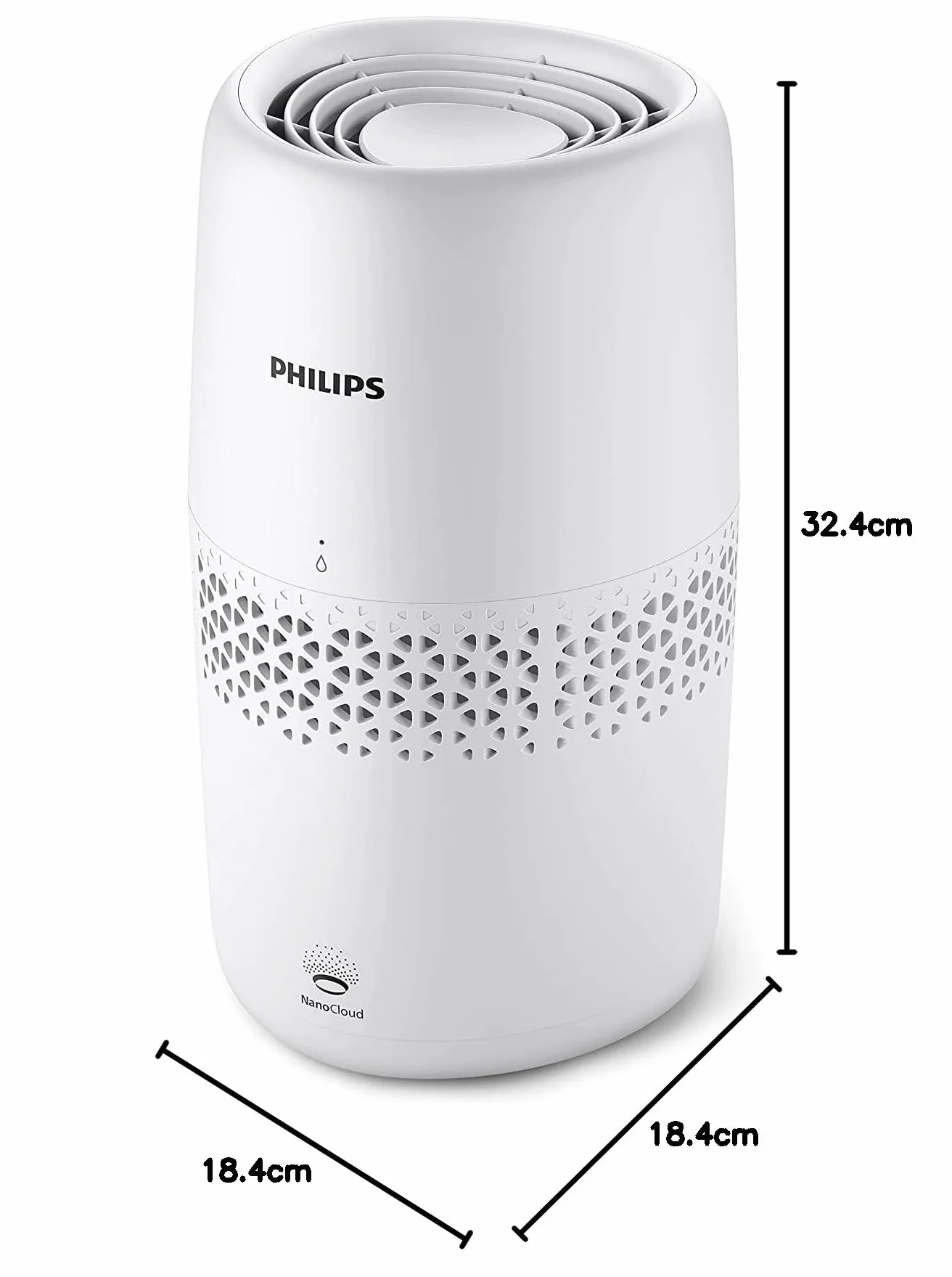 Philips Nawilżacz powietrza z serii 2000, higieniczny nawilżacz powietrza, 99,97% mniej bakterii, zbiornik na wodę 2 l, 190 ml/h, do pomieszczeń do 31 m², ultra cichy (32 dB)