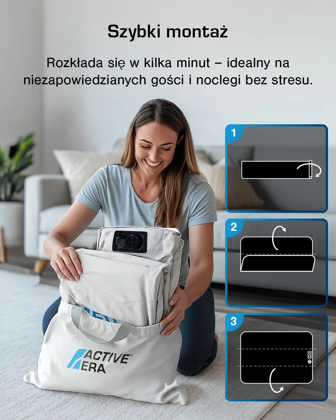 Active Era Dmuchany Materac Samopompujący Podwójny Dwuosobowy 200x150 cm, Duży Rozmiar, z Wbudowaną Pompą Powietrza i Poduszką Wytrzymały Wodoodporny Elektryczny do Domu Namiotu Spania Auta Kempingowy