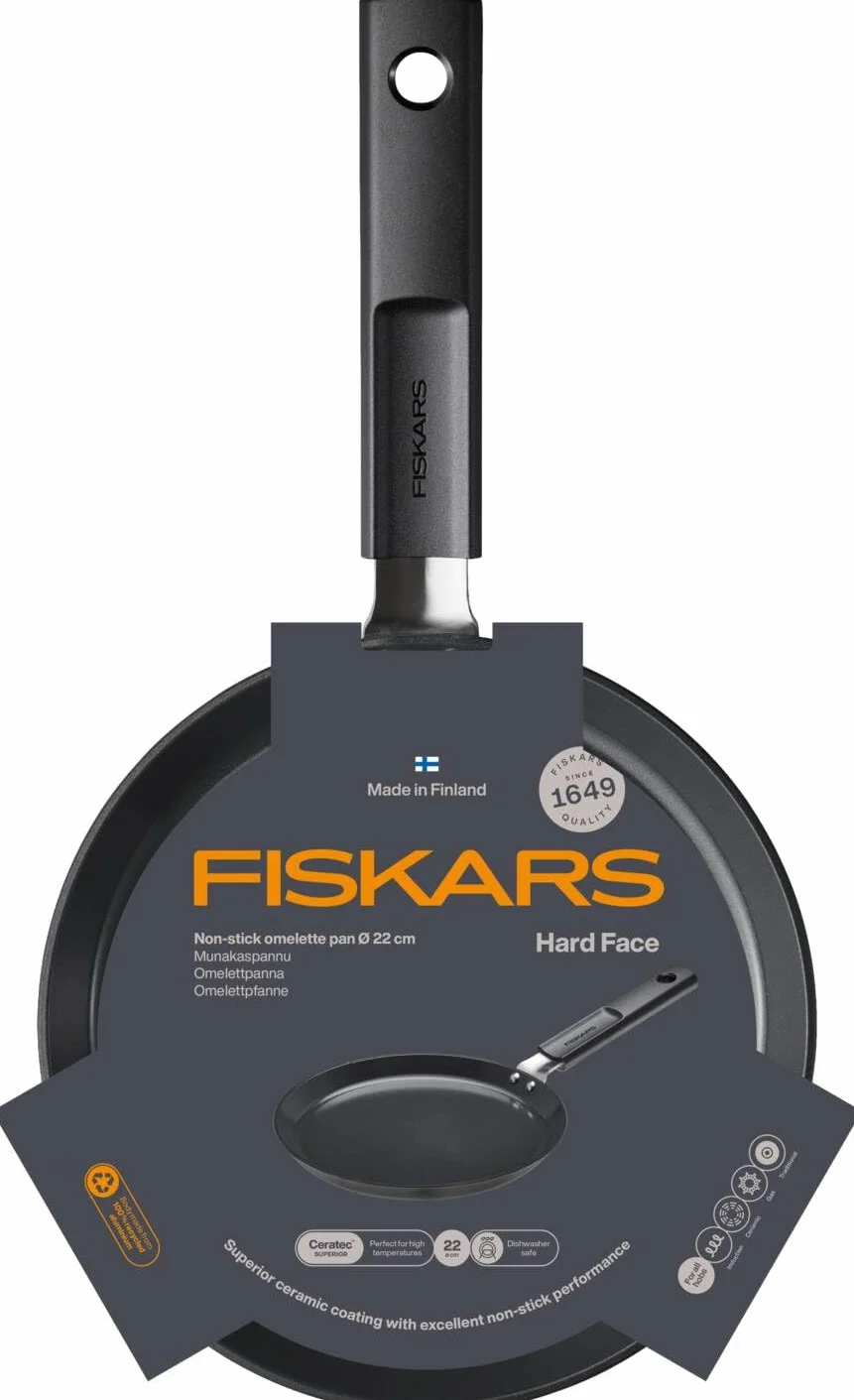 Fiskars Patelnia do omletów, twarda powierzchnia, średnica 22 cm, odpowiednia do wszystkich płyt grzewczych, powłoka nieprzywierająca, odporna na zarysowania, aluminium/plastik, czarna, 1075522