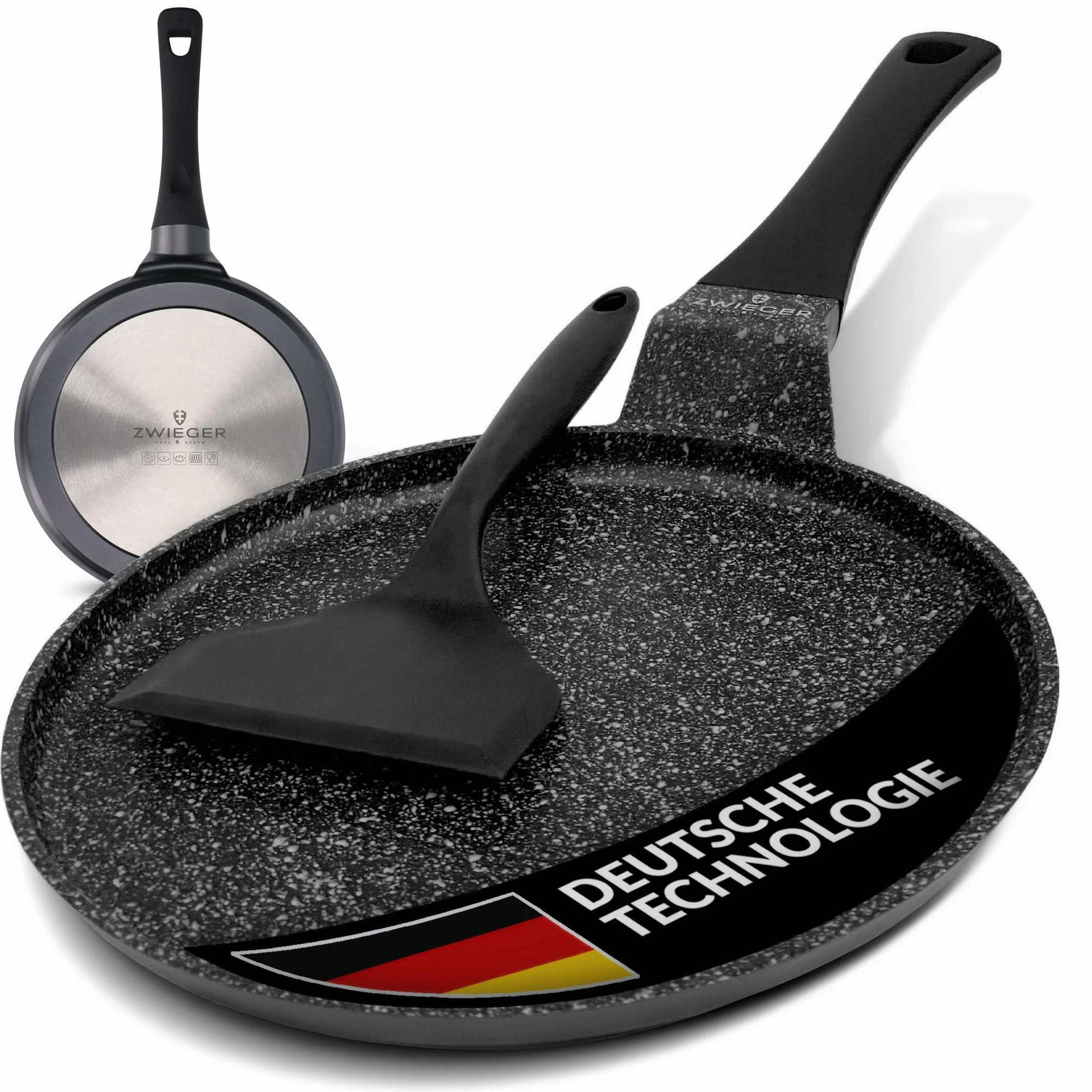 ZWIEGER Patelnia Naleśnikowa 26 cm - pełne dno ze stali nierdzewnej, do wszystkich rodzajów kuchenek w tym indukcyjnych