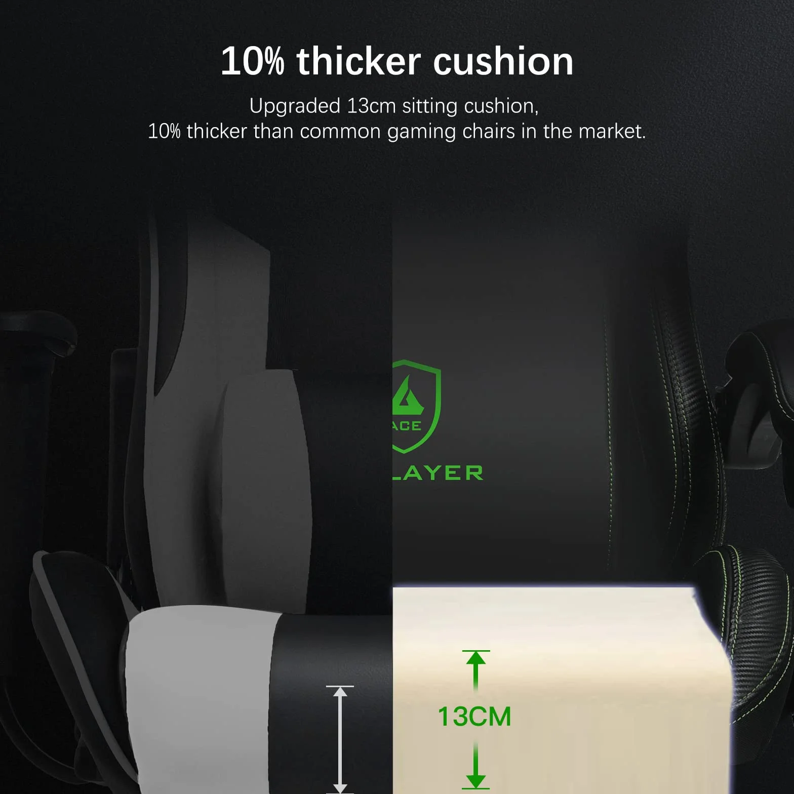 GTPLAYER Ergonomiczne krzesło do gier z podnóżkiem, głośnik, muzyka, maksymalne obciążenie: 150 kg, czarny/zielony