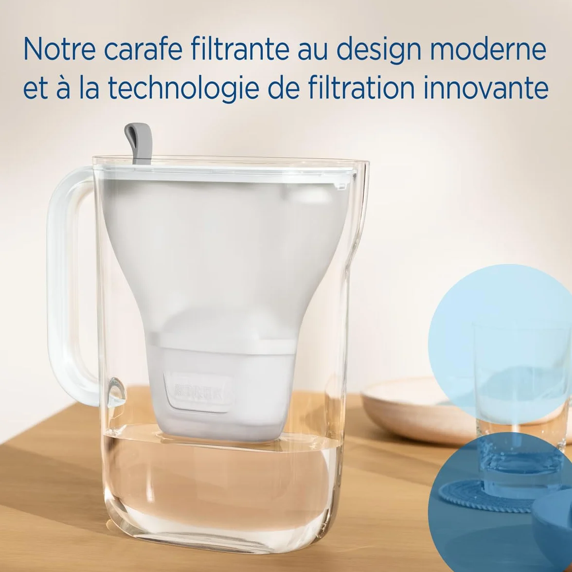 BRITA Dzbanek filtrujący styl szary (2,5l) z 3 wkładami filtrującymi wodę z kranu MAXTRA PRO All-in-1 redukuje PFAS*, wapień, chlor, niektóre zanieczyszczenia i metale wskaźnik czasu i objętości